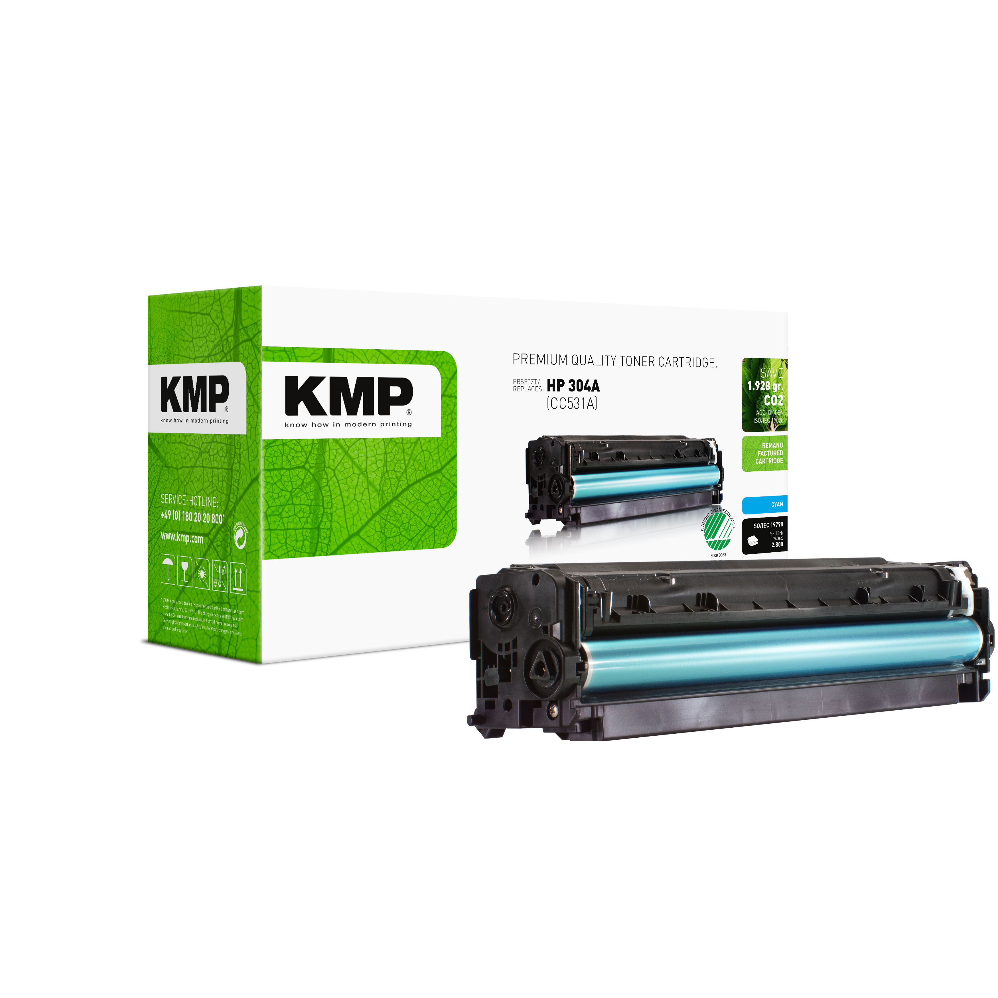 KMP H-T123 kompatibilní toner HP 304A (CC531A), azurový