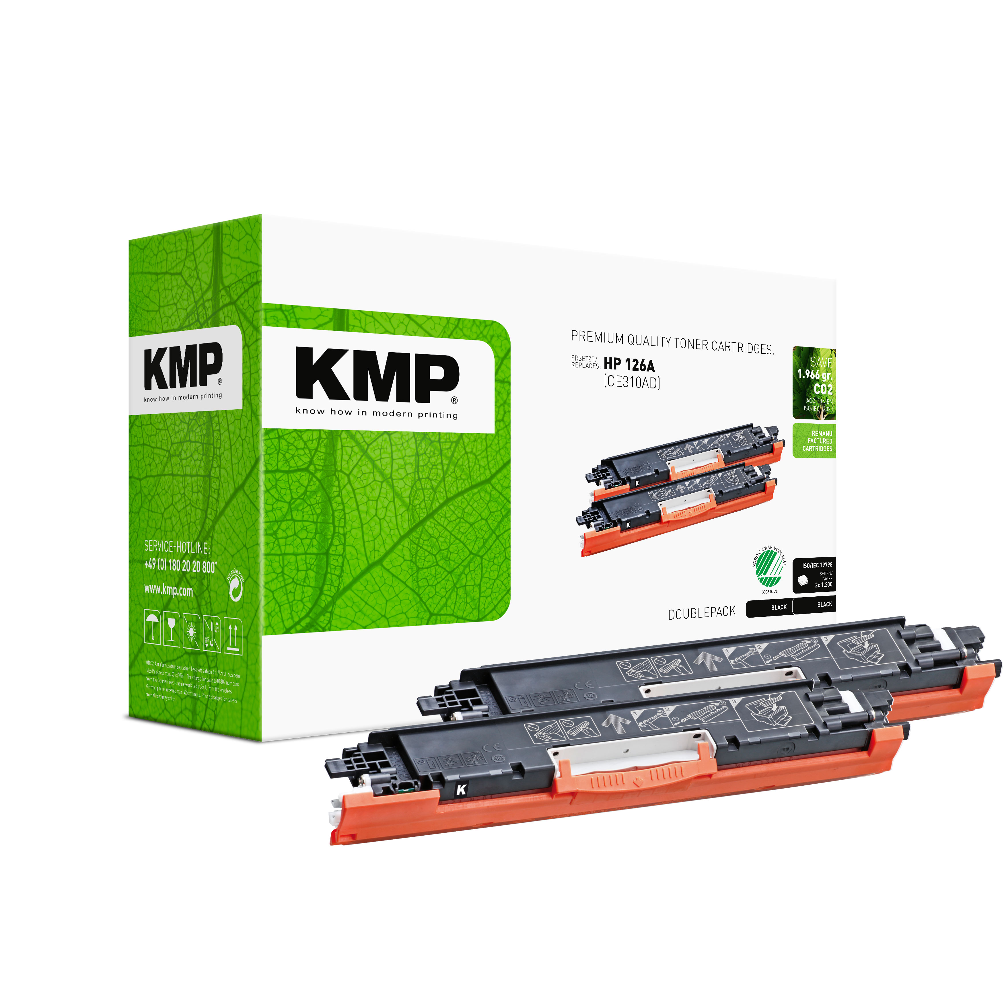 KMP H-T148D renovovaný toner 2 x HP 126A (CE310A), černý
