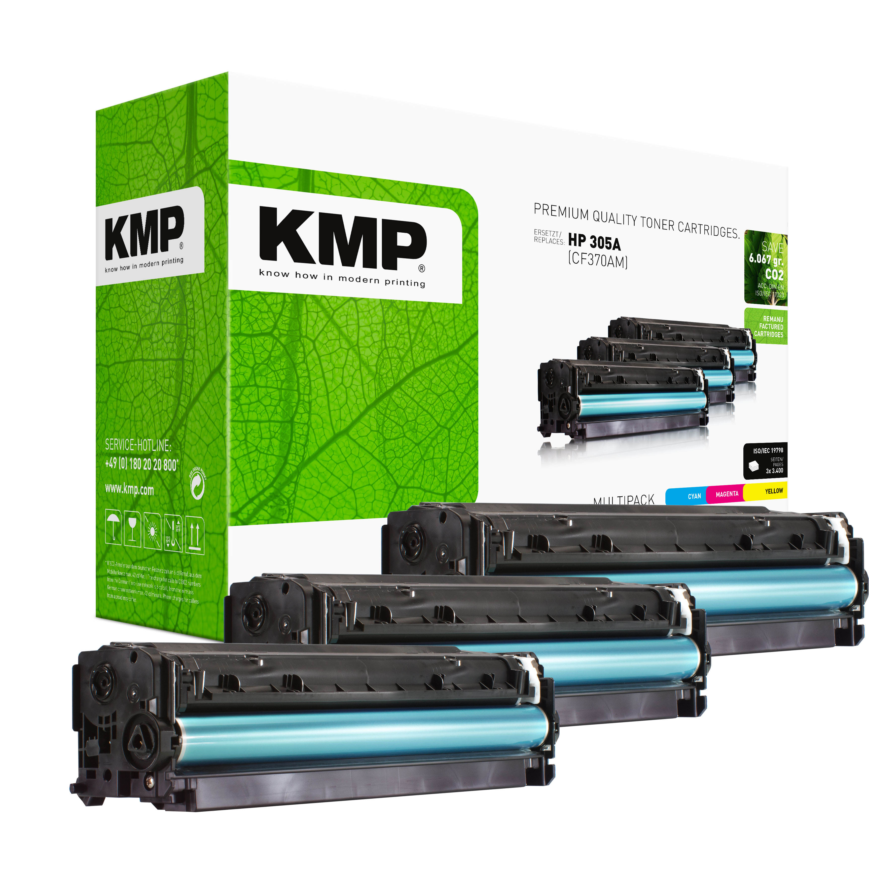 KMP H-T196CMY renovovaná sada tonerů HP 305A CE411A CE413A CE412A / CF370AM, CMY