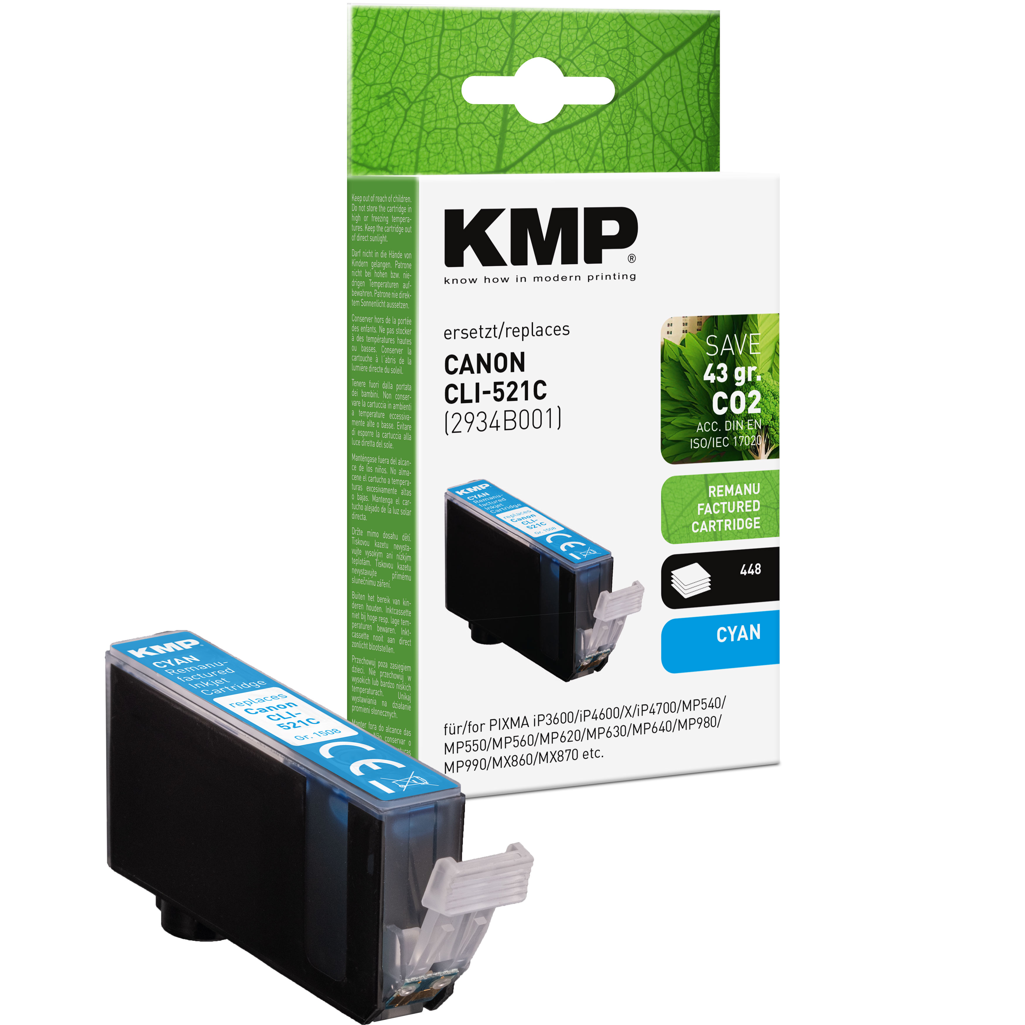 KMP C74 kompatibilní inkoustová kazeta Canon CLI521C / 2934B001, azurová