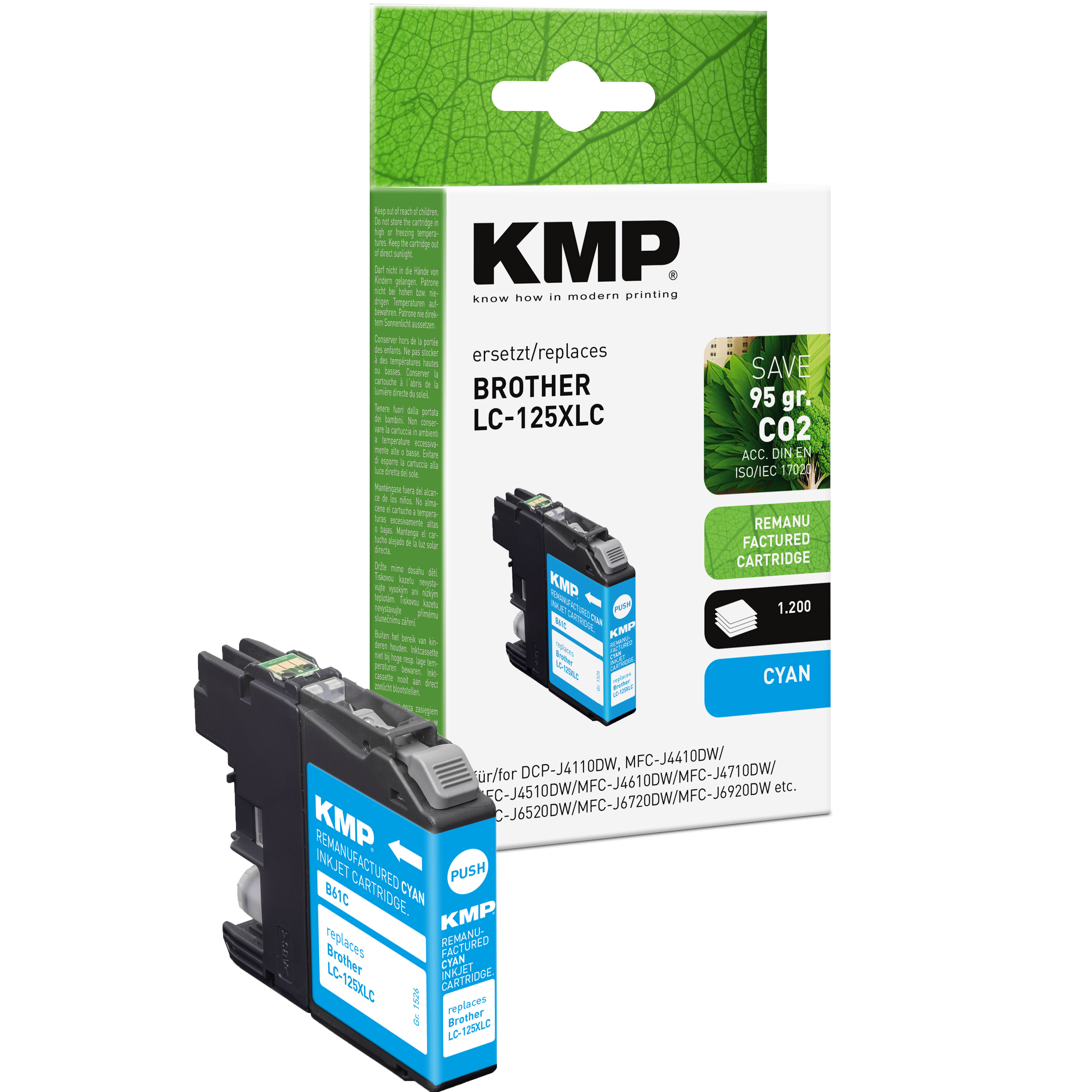 KMP B45 kompatibilní inkoustová kazeta Brother LC125XLC, azurová
