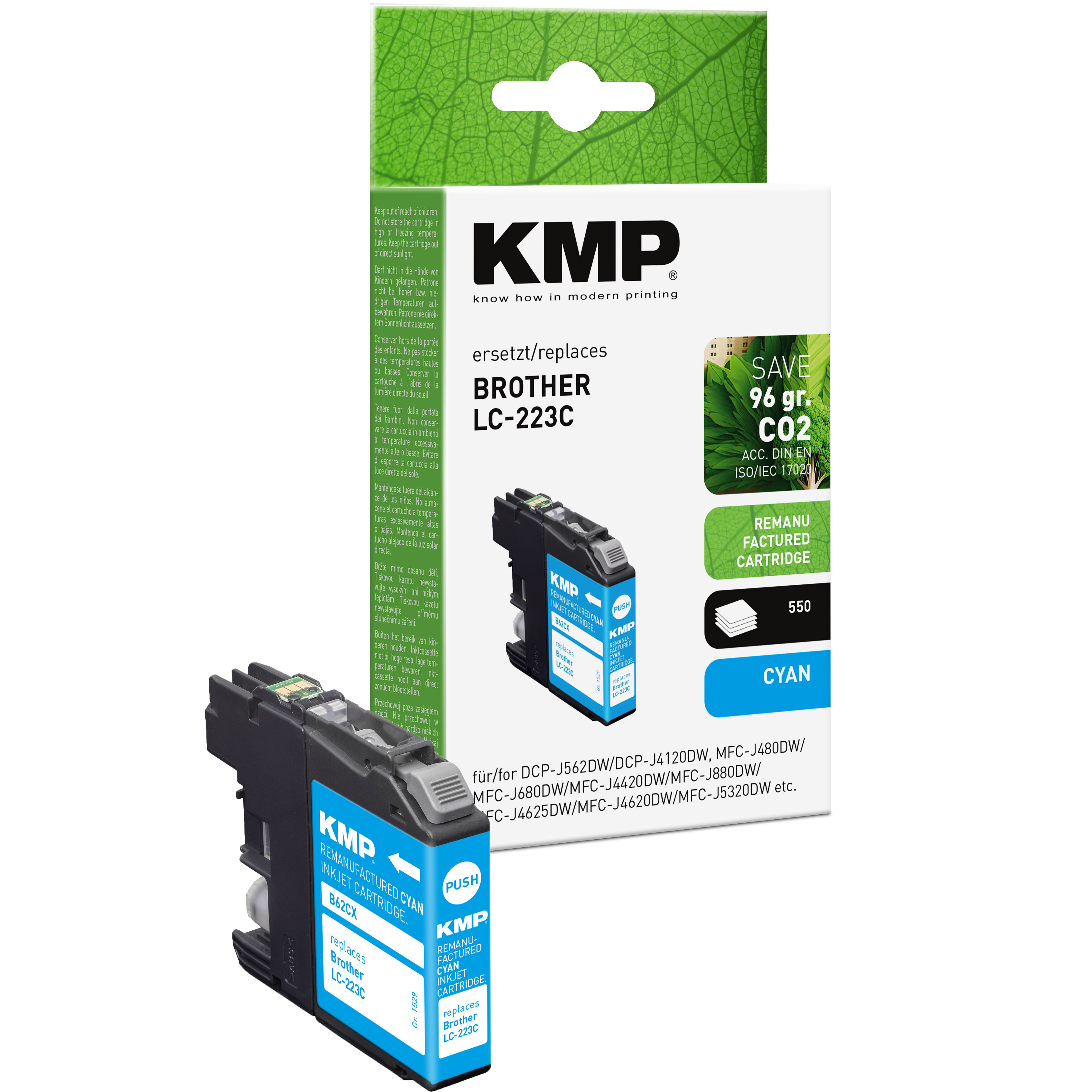 KMP B49 kompatibilní inkoustová kazeta Brother LC223C, azurová
