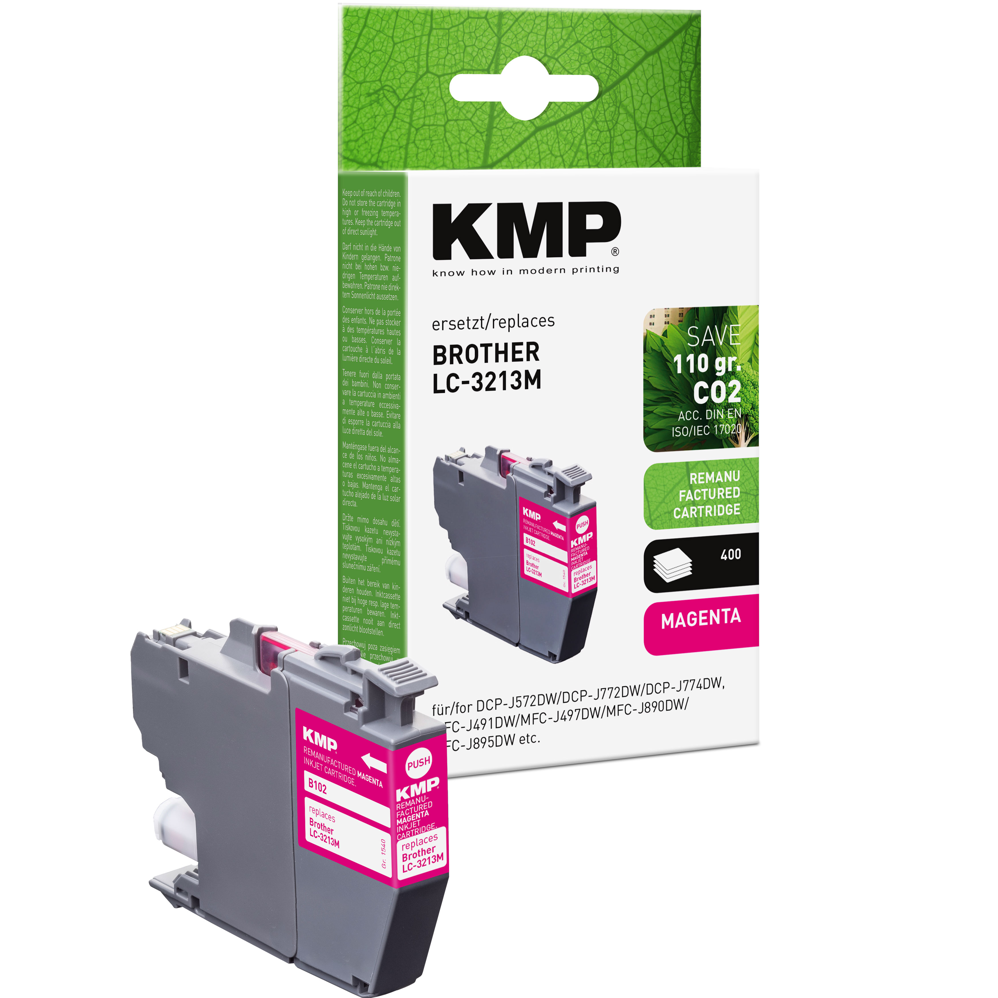 KMP B102 kompatibilní inkoustová kazeta Brother LC-3213M, purpurová