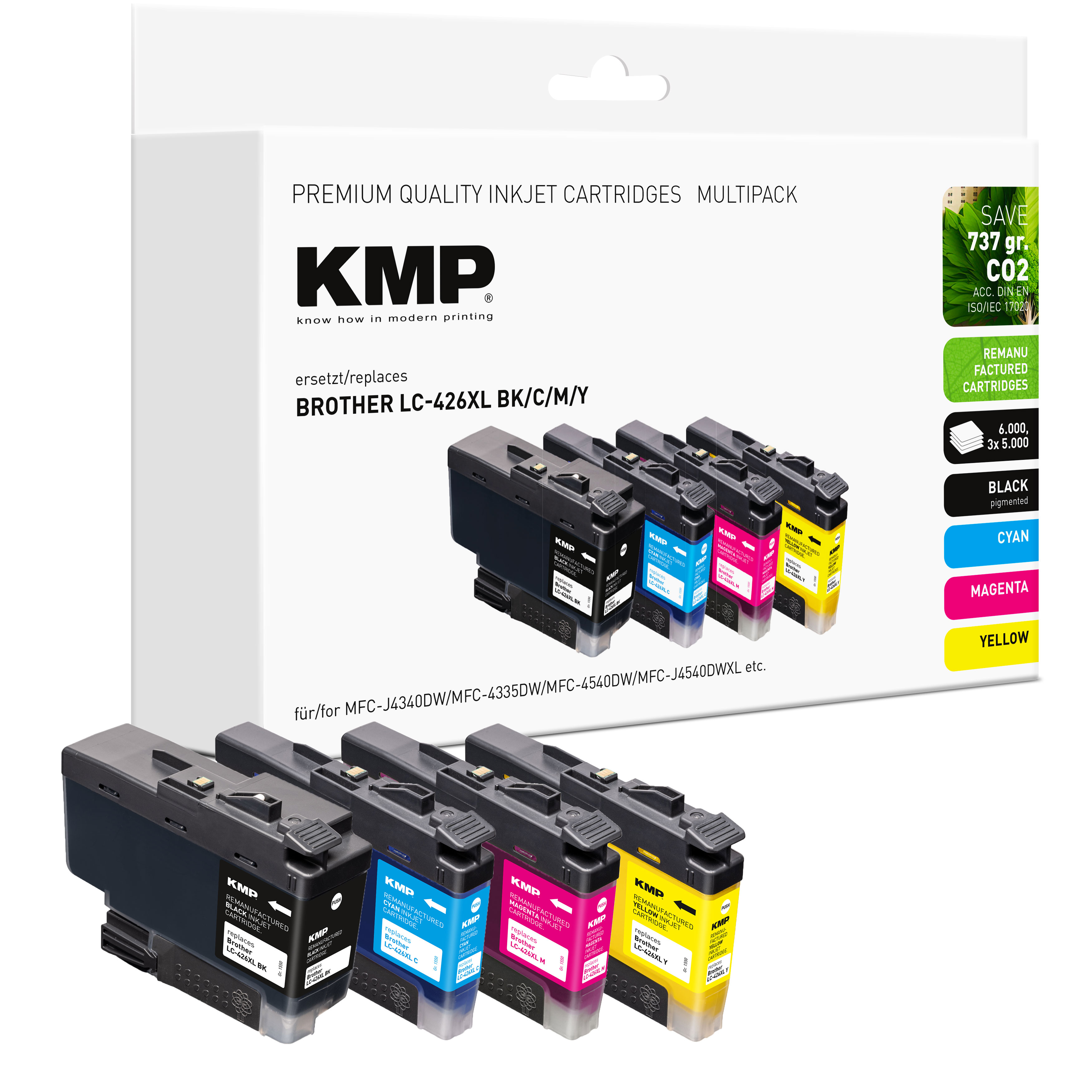 KMP B116V kompatibilní sada inkoustových náplní Brother LC-426 XL VAL / LC-426XL C, CMYK