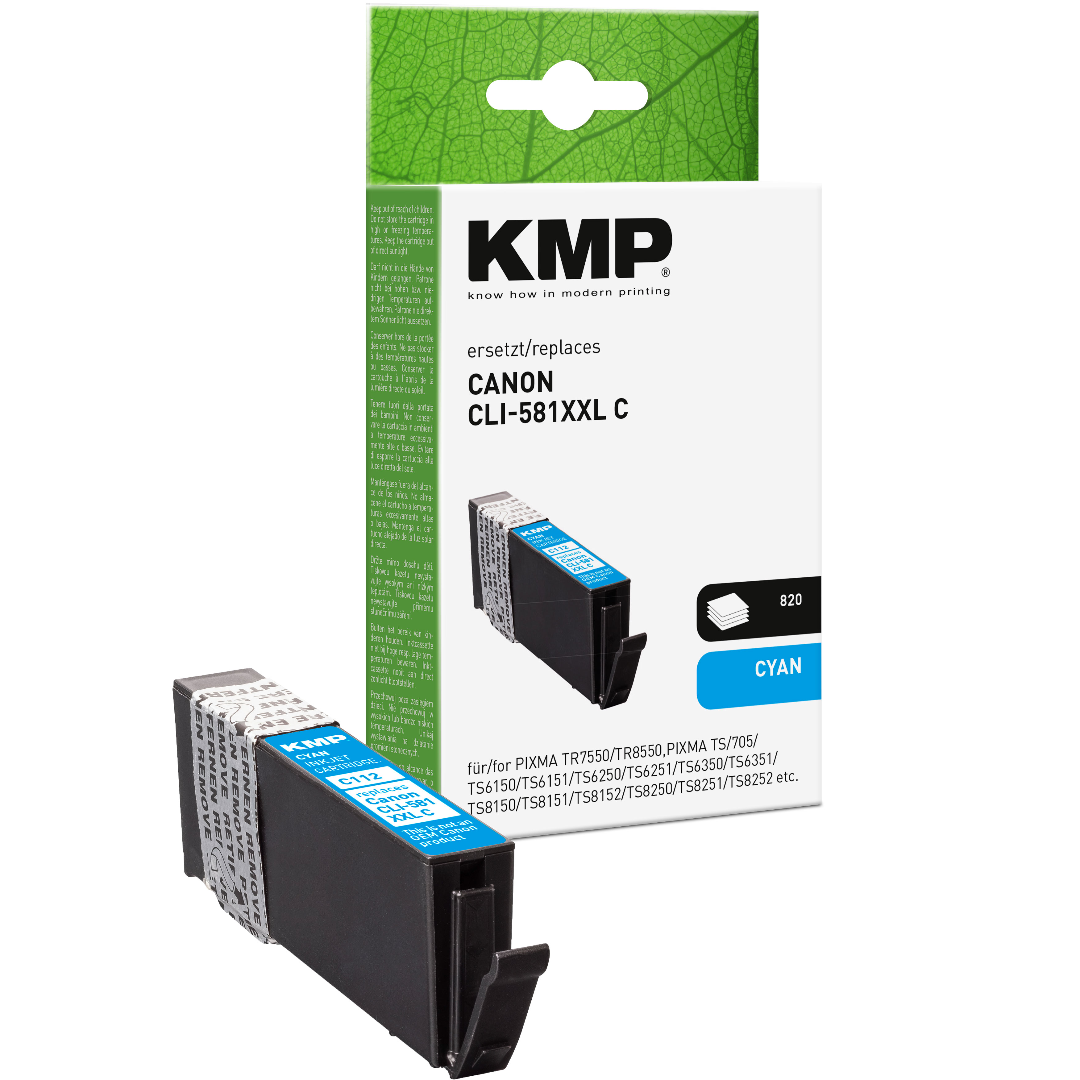 KMP C112 kompatibilní inkoustová kazeta Canon CLI-581XXL / 1995C001, azurová