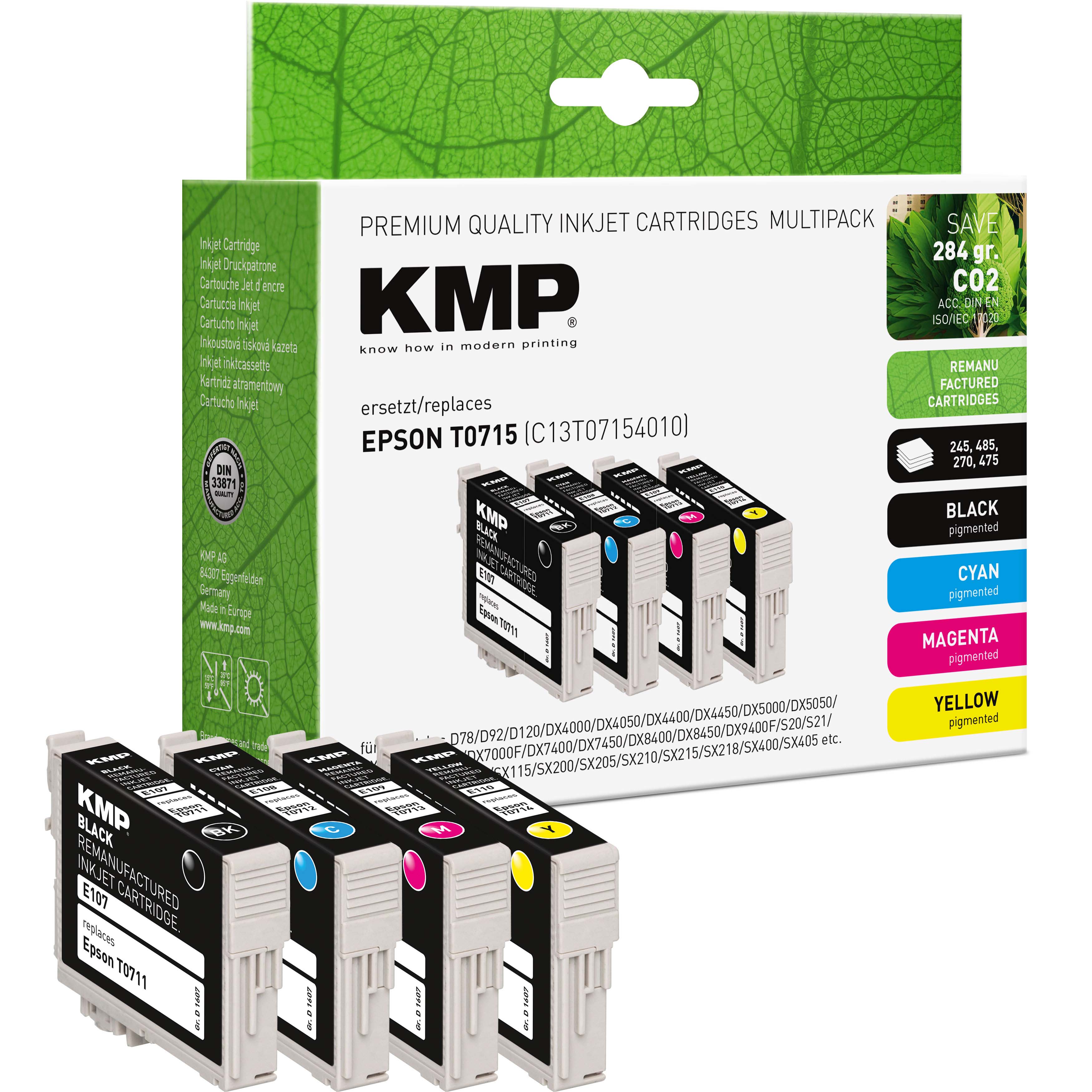KMP E107V kompatibilní sada inkoustových náplní Epson T0715=,T0711,T0712,T0713,T0714, CMYK