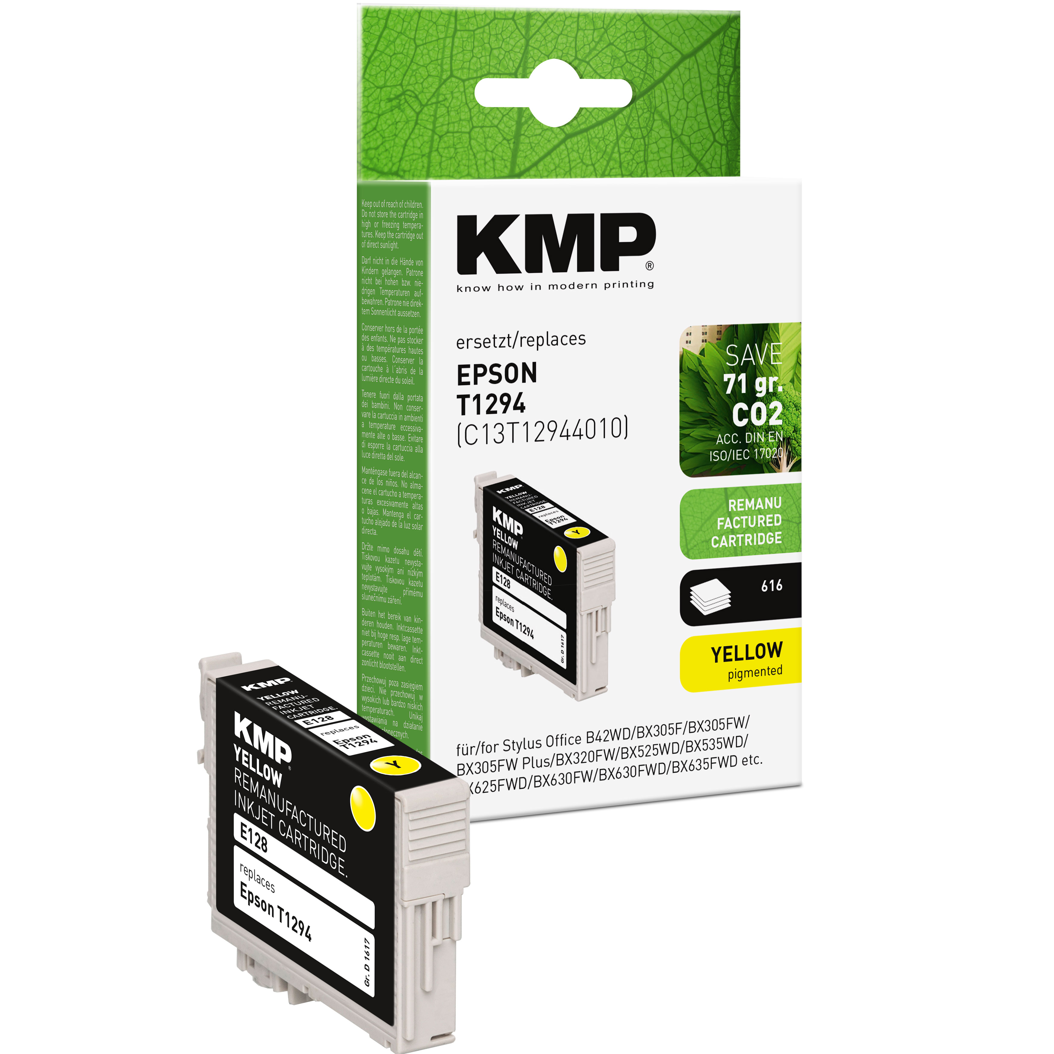 KMP E128 kompatibilní inkoustová kazeta Epson T1294, žlutá