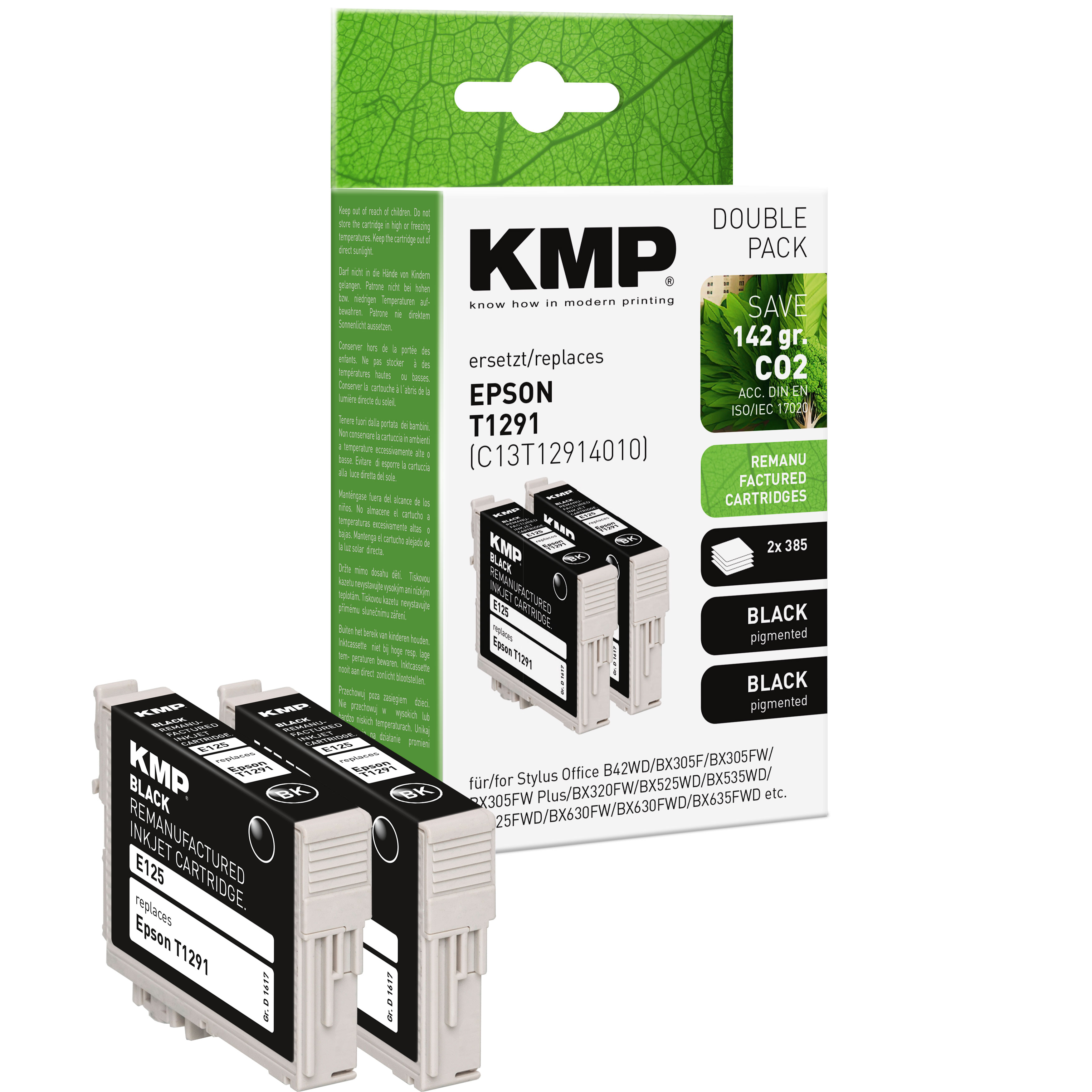 KMP E125D kompatibilní inkoustová kazeta Epson 2x T1291, černá