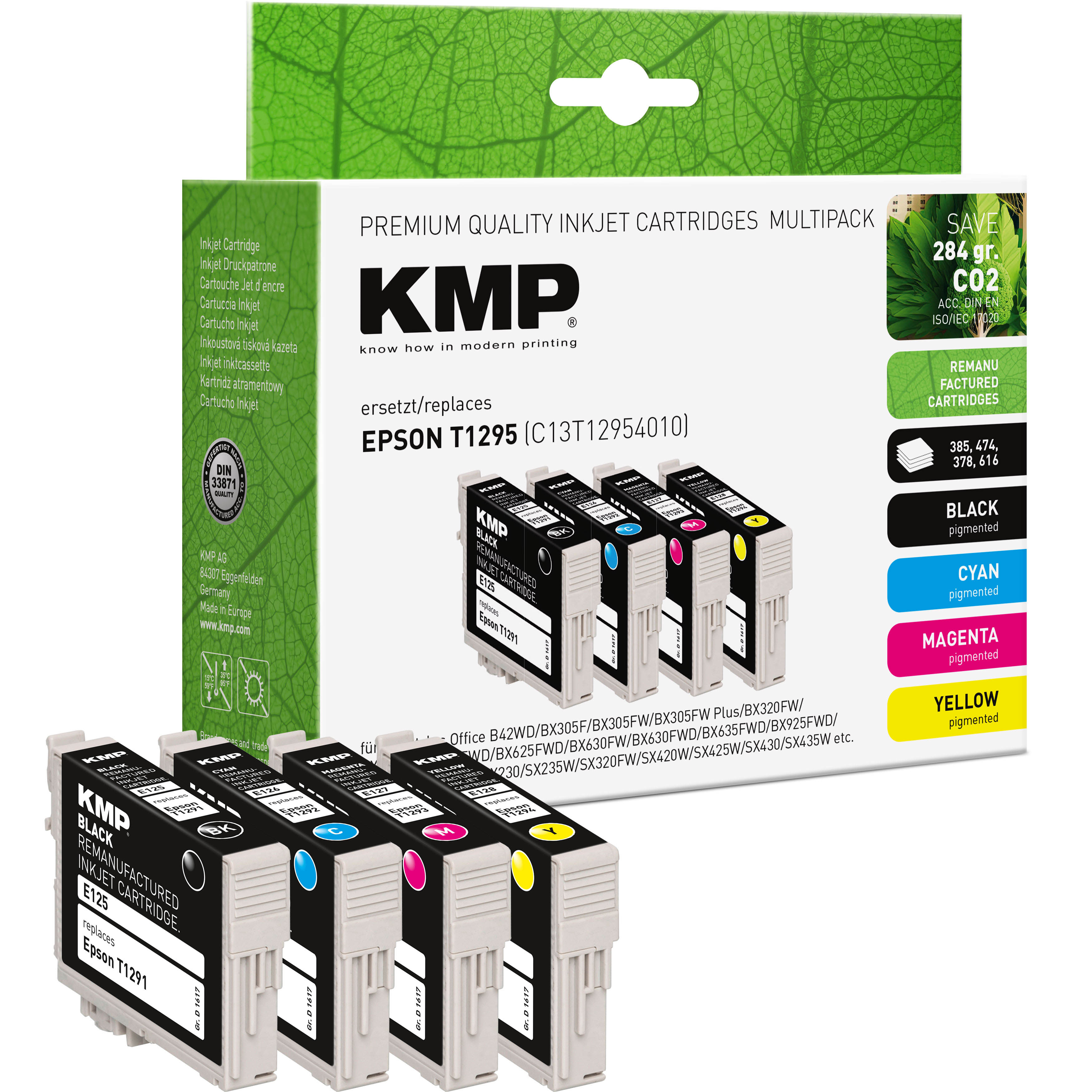 KMP E125V kompatibilní sada inkoustových náplní Epson T1295=,T1291 T1292 T1293 T1294, CMYK