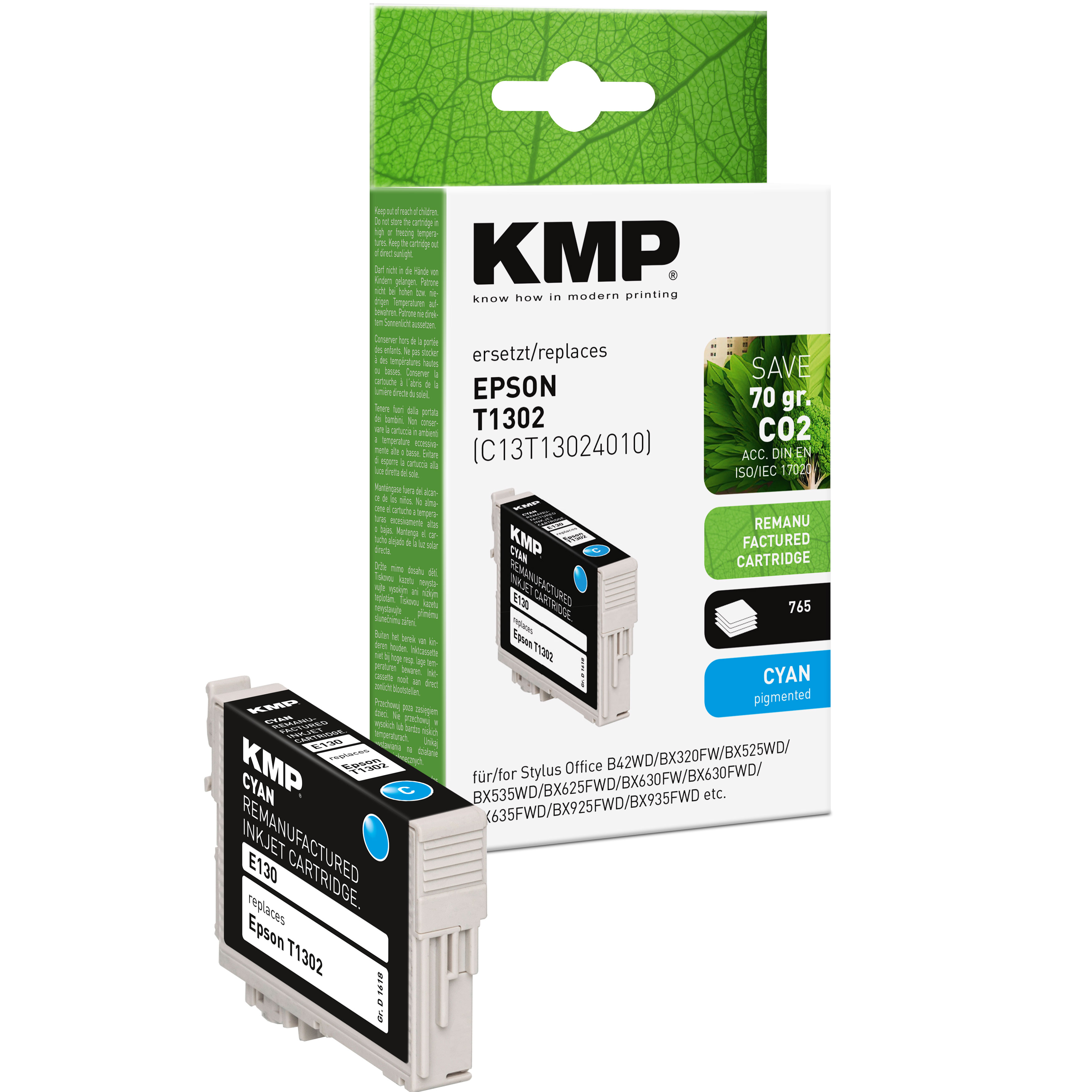 KMP E130 kompatibilní inkoustová kazeta Epson T1302, azurová