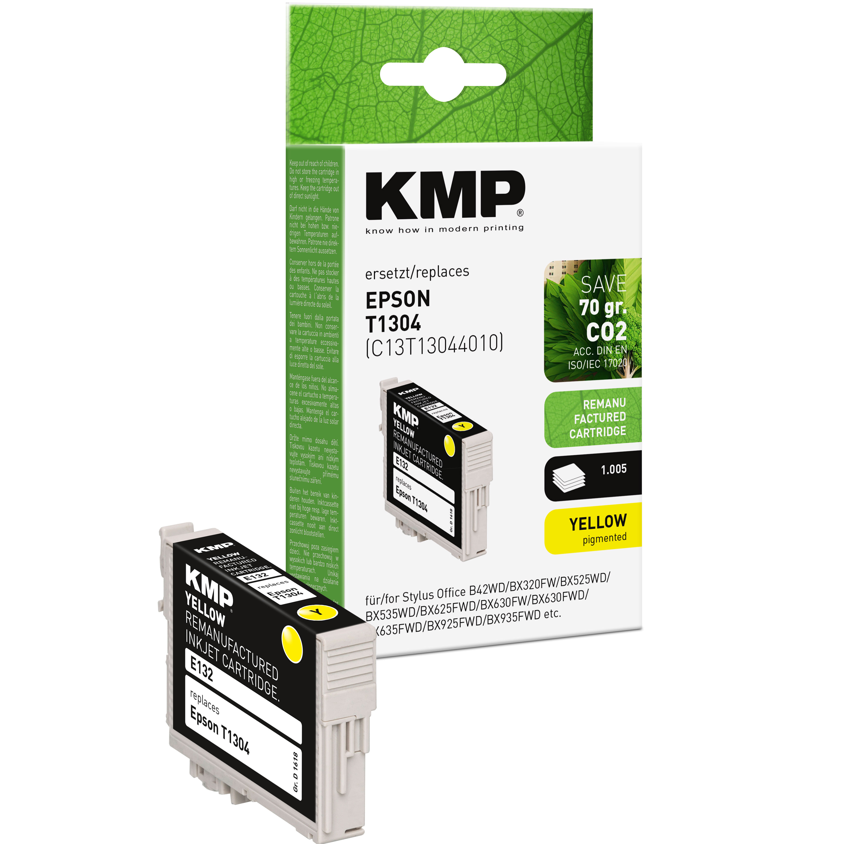 KMP E132 kompatibilní inkoustová kazeta Epson T1304, žlutá