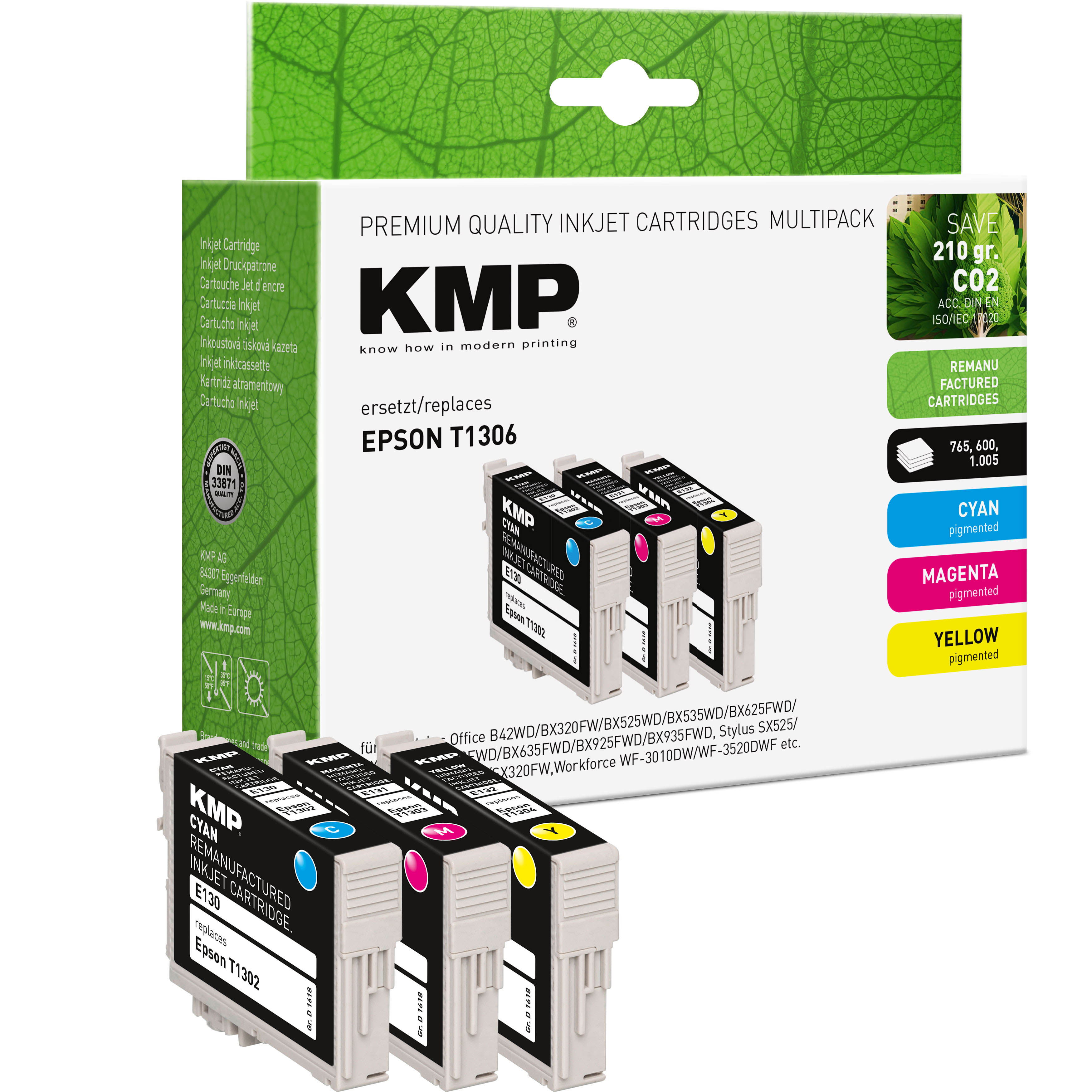 KMP E130V kompatibilní inkoustová kazeta Epson T1306=,T1302,T1303,T1304, cmy