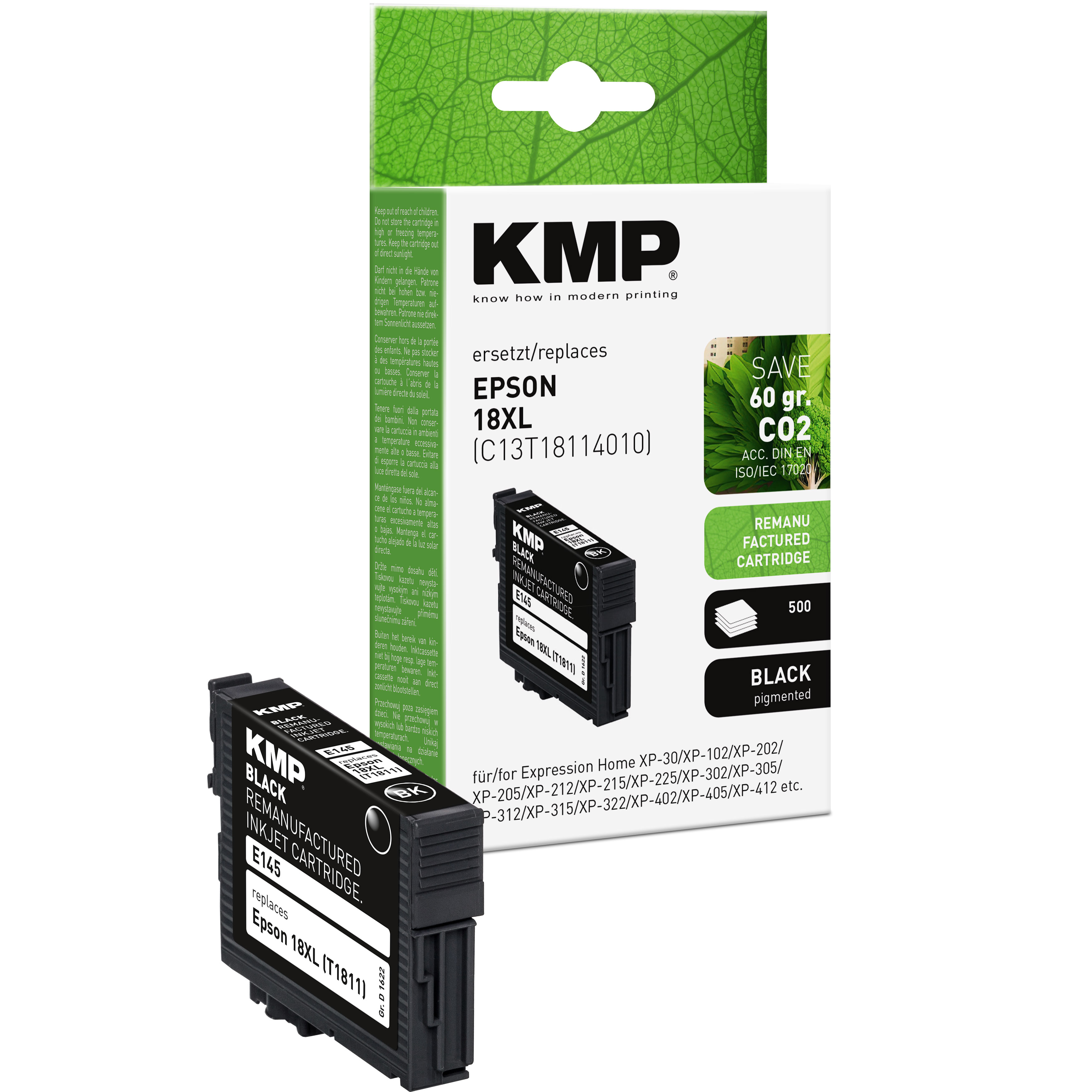 KMP E145 kompatibilní inkoustová kazeta Epson 18XL (T1811), černá