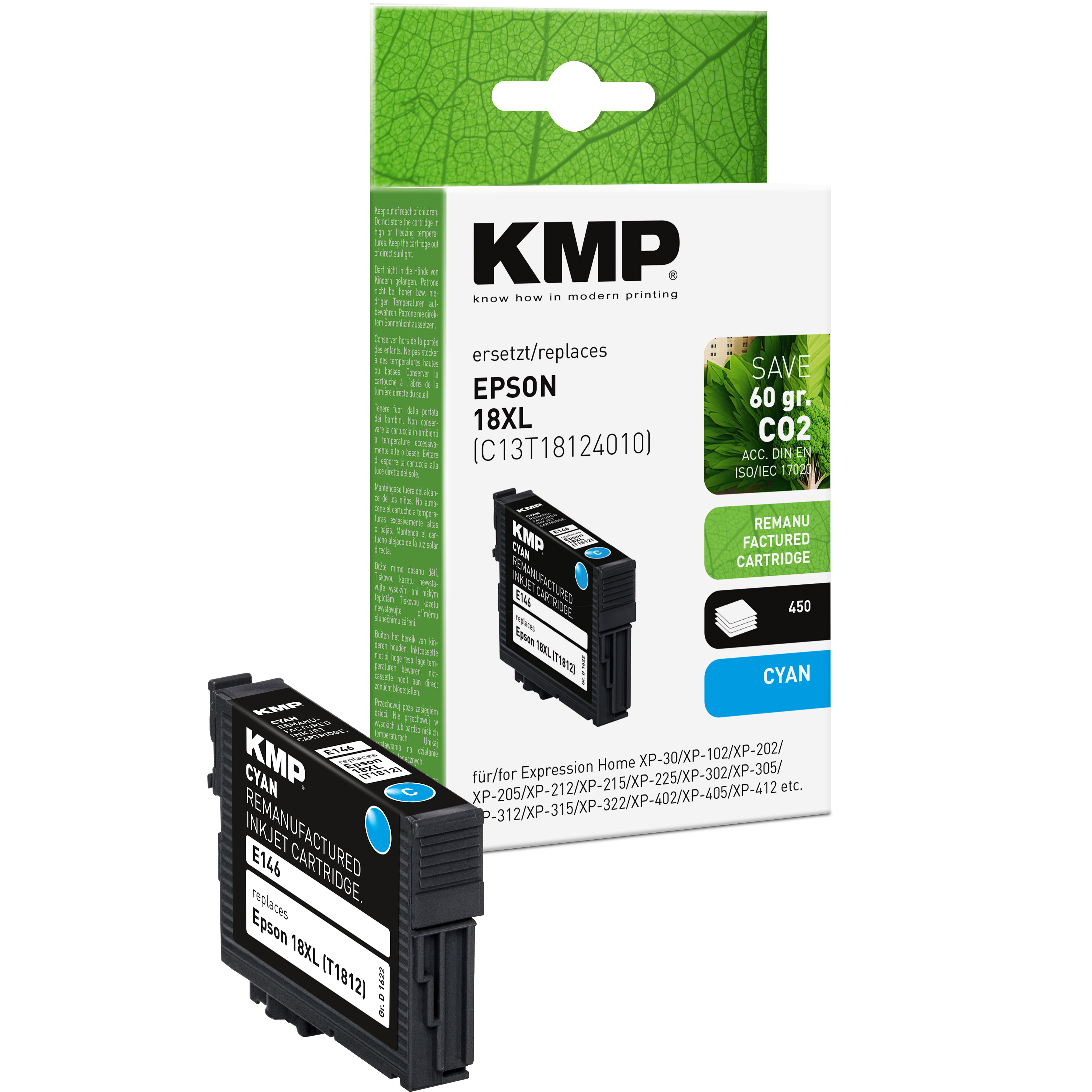 KMP E146 kompatibilní inkoustová kazeta Epson 18XL (T1812), azurová