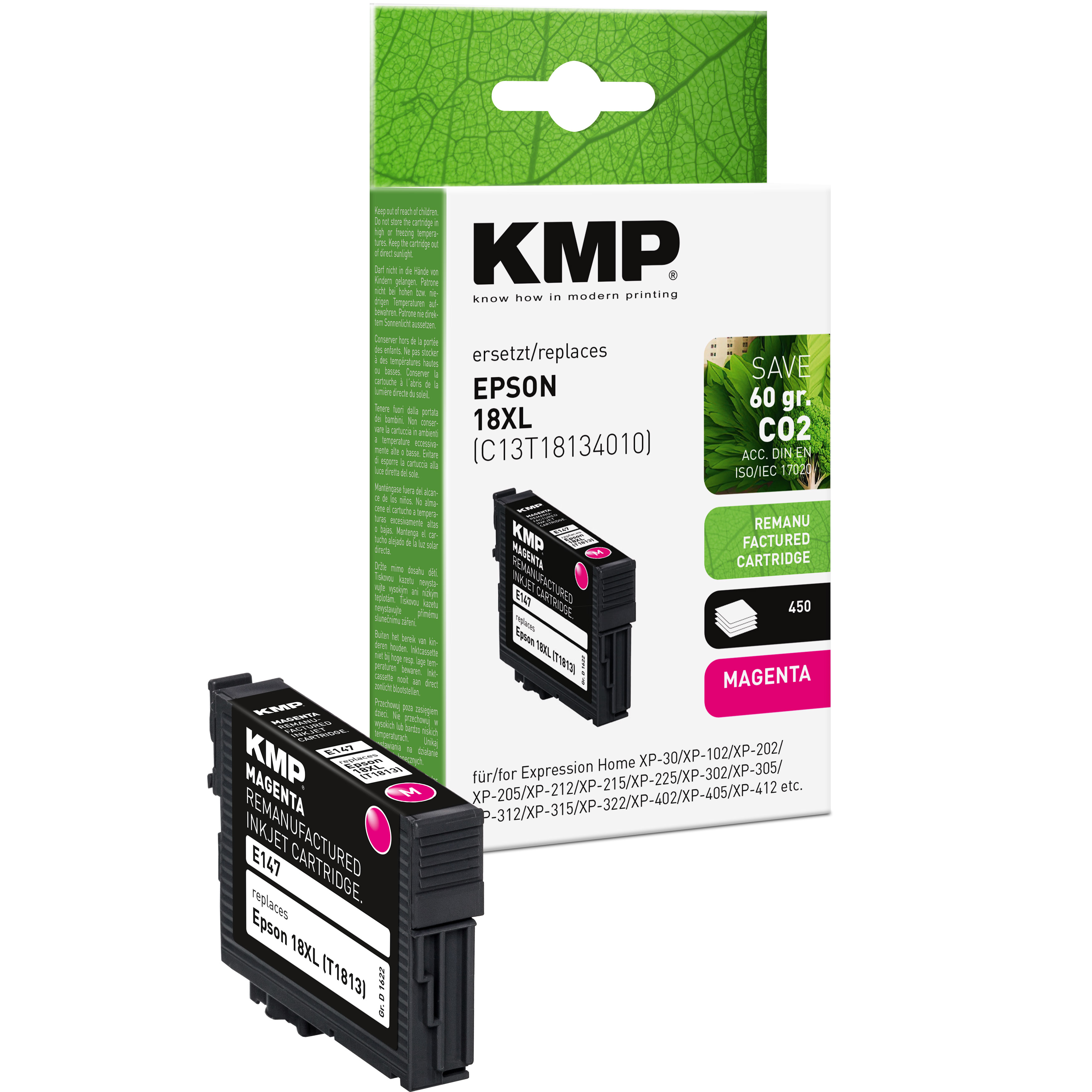 KMP E147 kompatibilní inkoustová kazeta Epson 18XL (T1813), purpurová