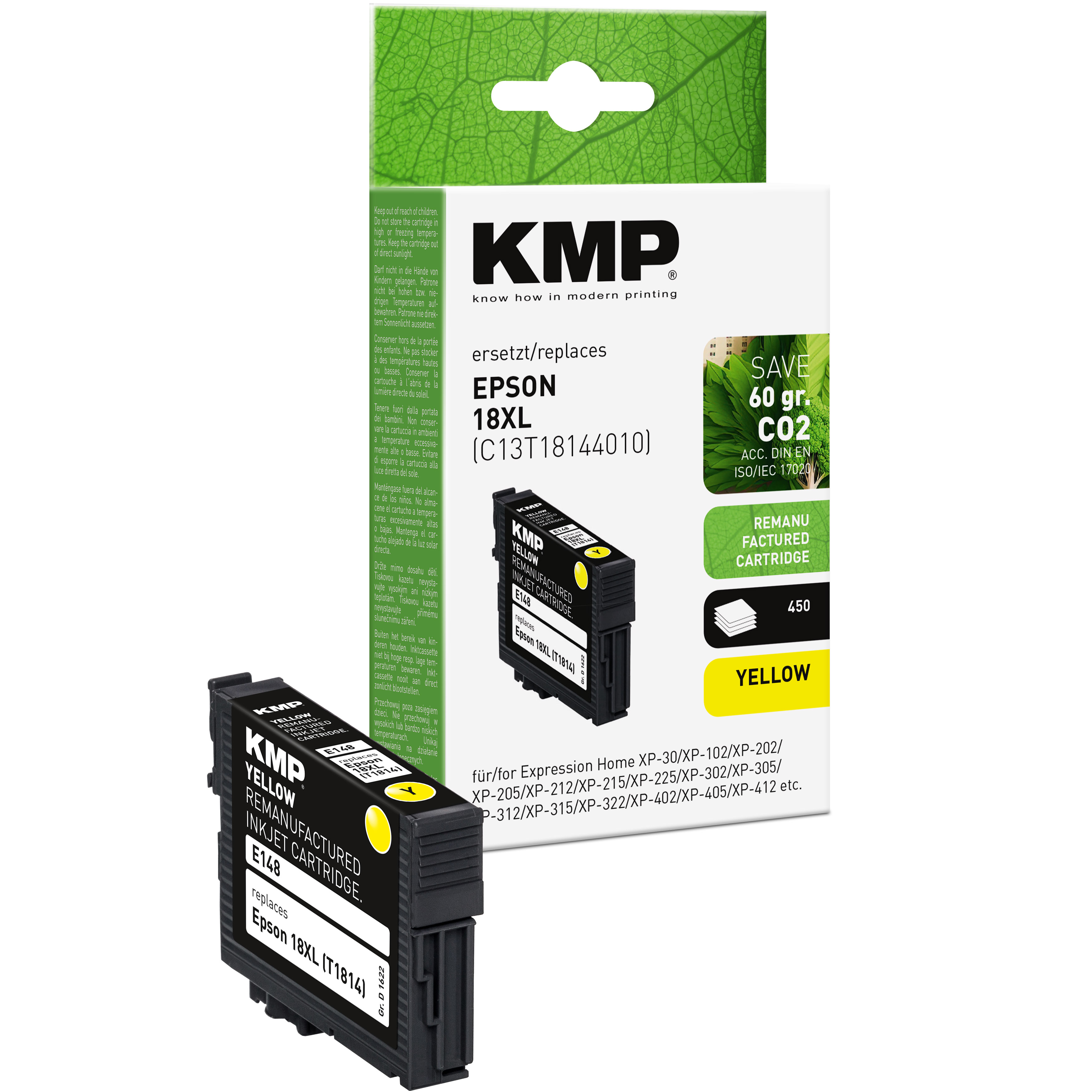 KMP E148 kompatibilní inkoustová kazeta Epson 18XL (T1814), žlutá