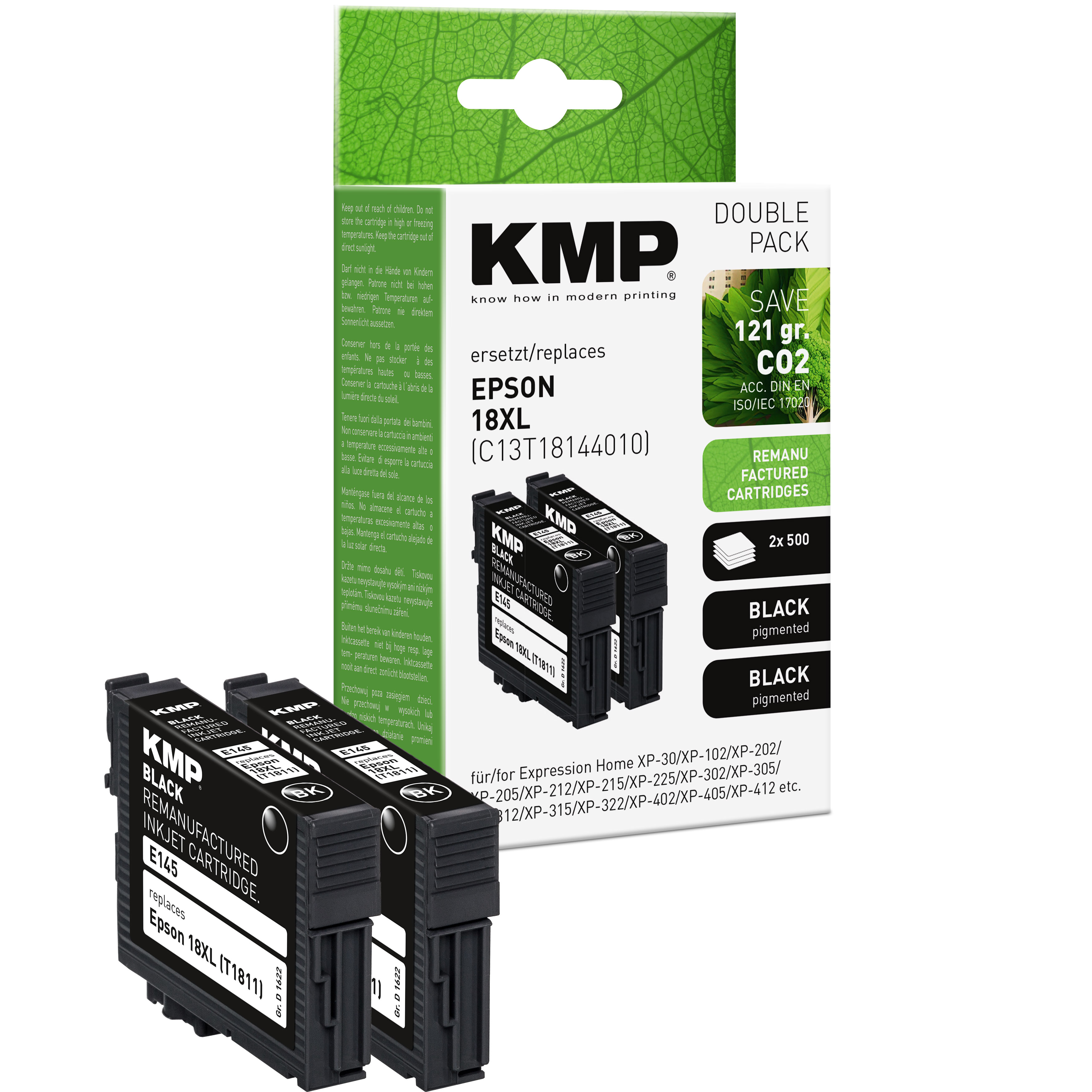 KMP E145D kompatibilní inkoustová kazeta Epson 2x 18XL (T1811), černá
