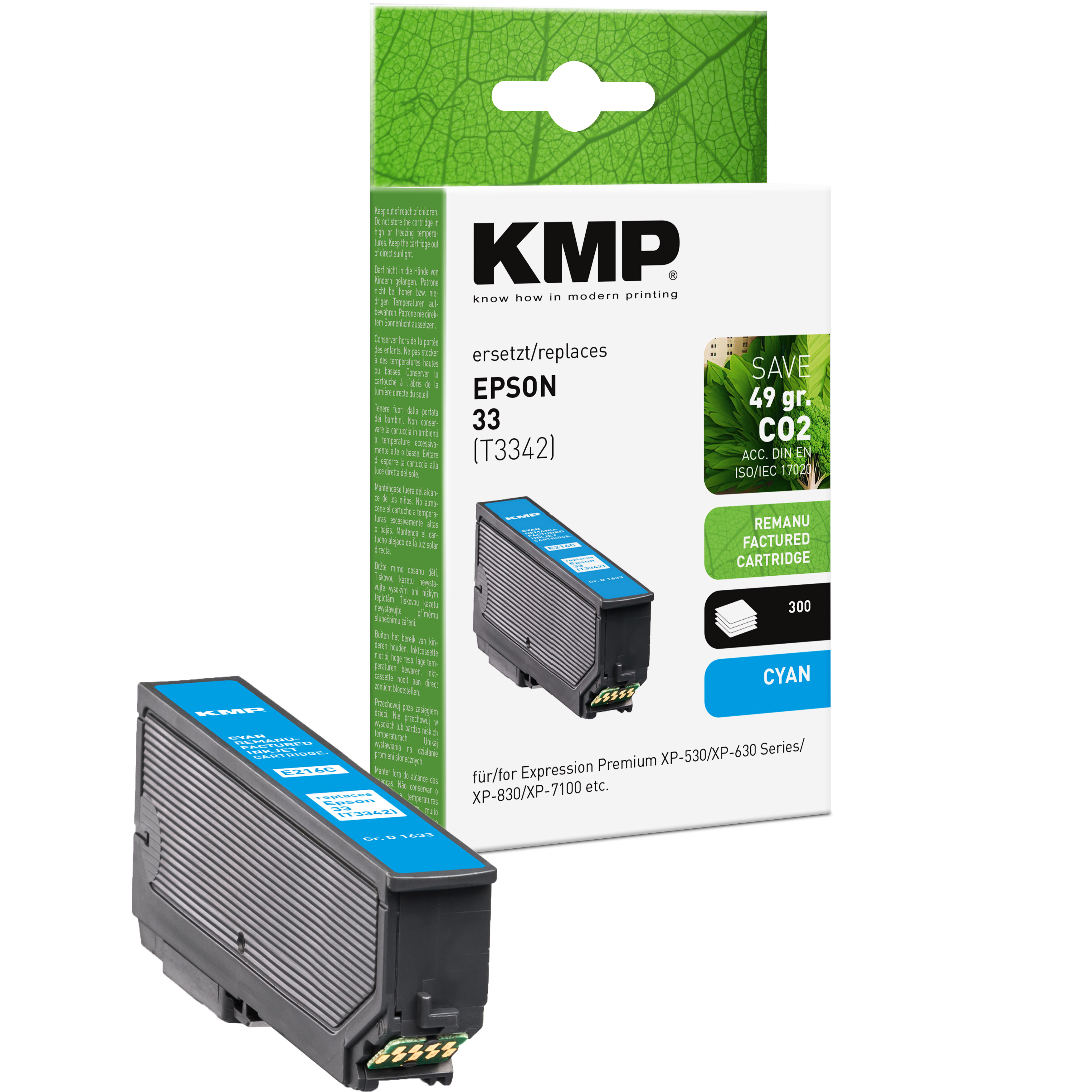 KMP E216C kompatibilní inkoustová kazeta Epson 33(T3342), azurová