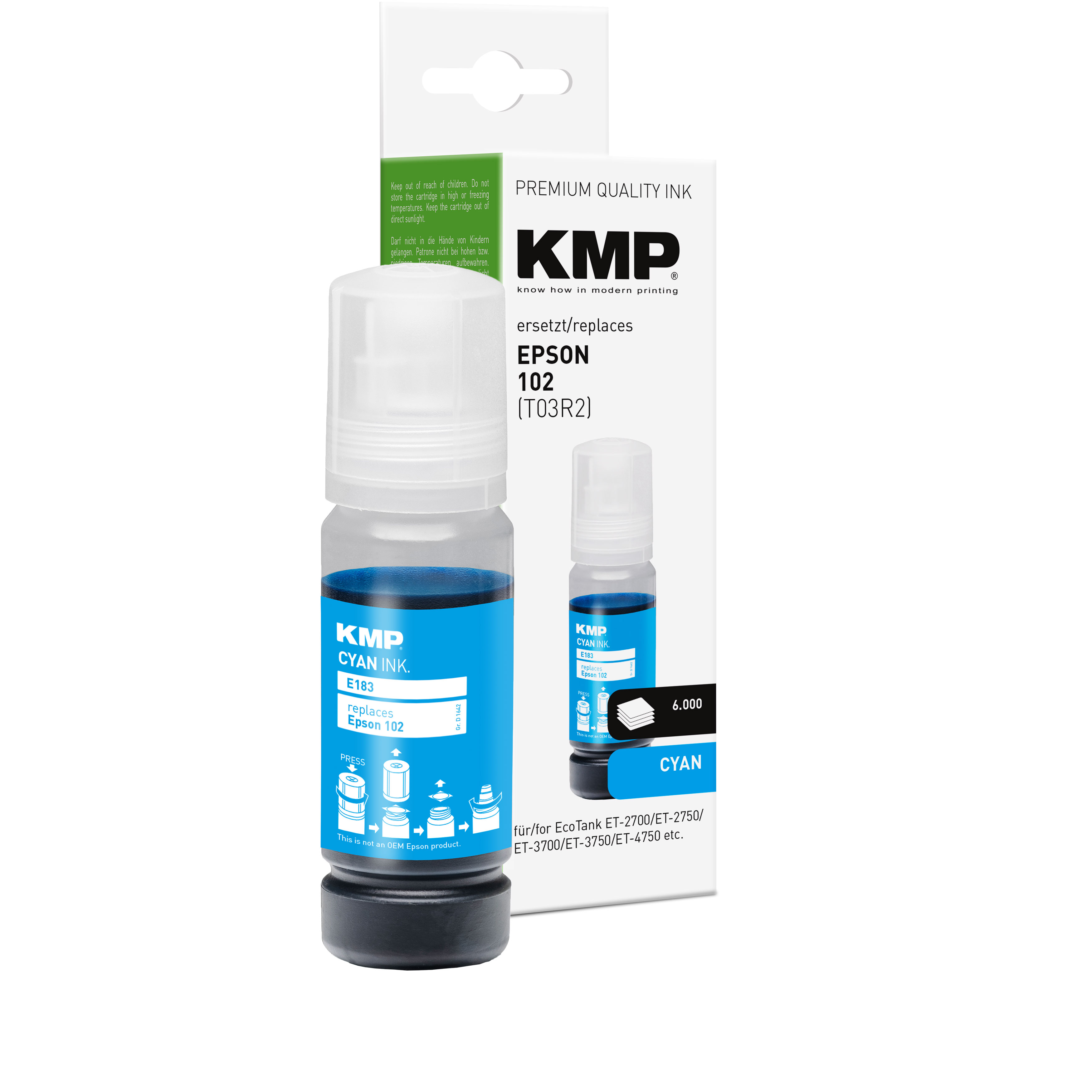 KMP E183 kompatibilní inkoustová kazeta Epson 102(T03R2), azurová
