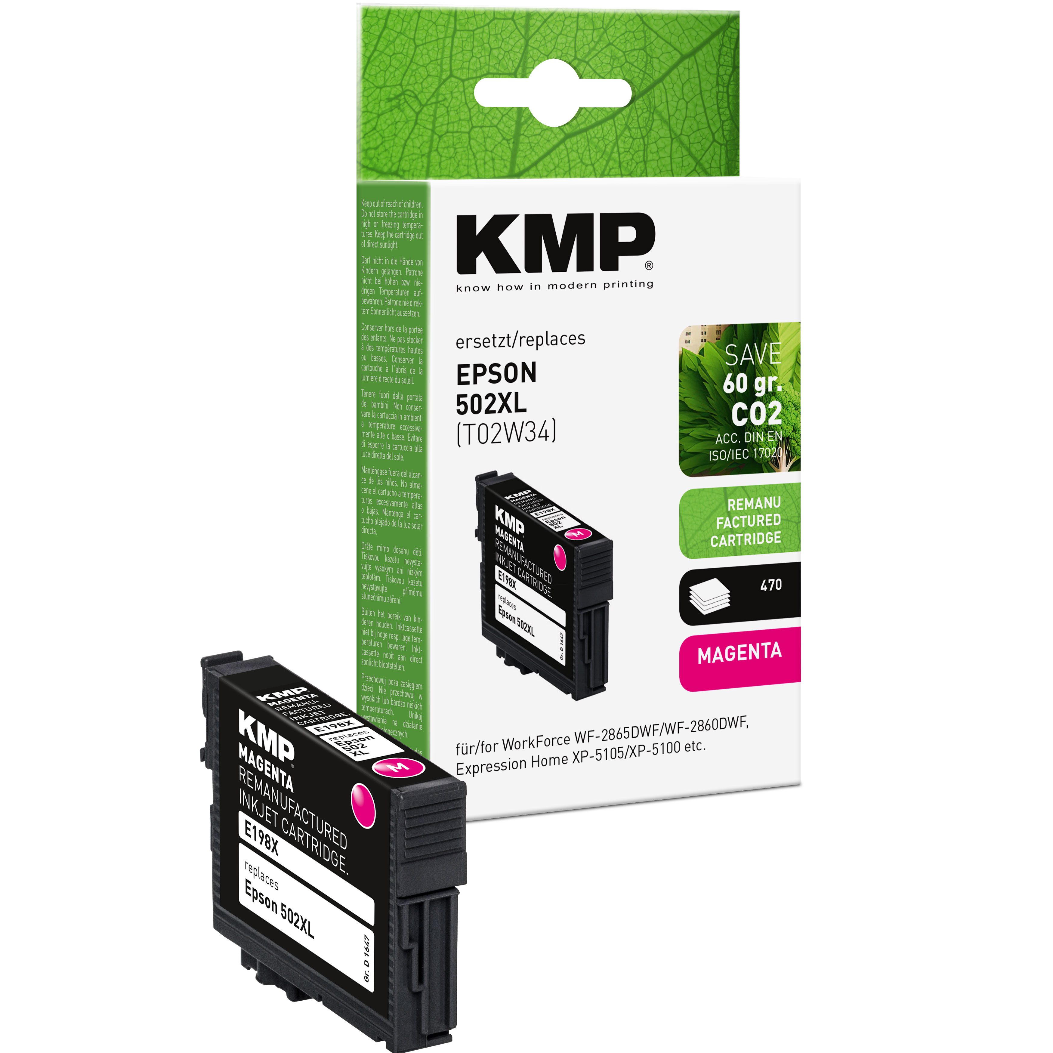KMP E198X renovovaná inkoustová kazeta Epson 502XL, purpurová