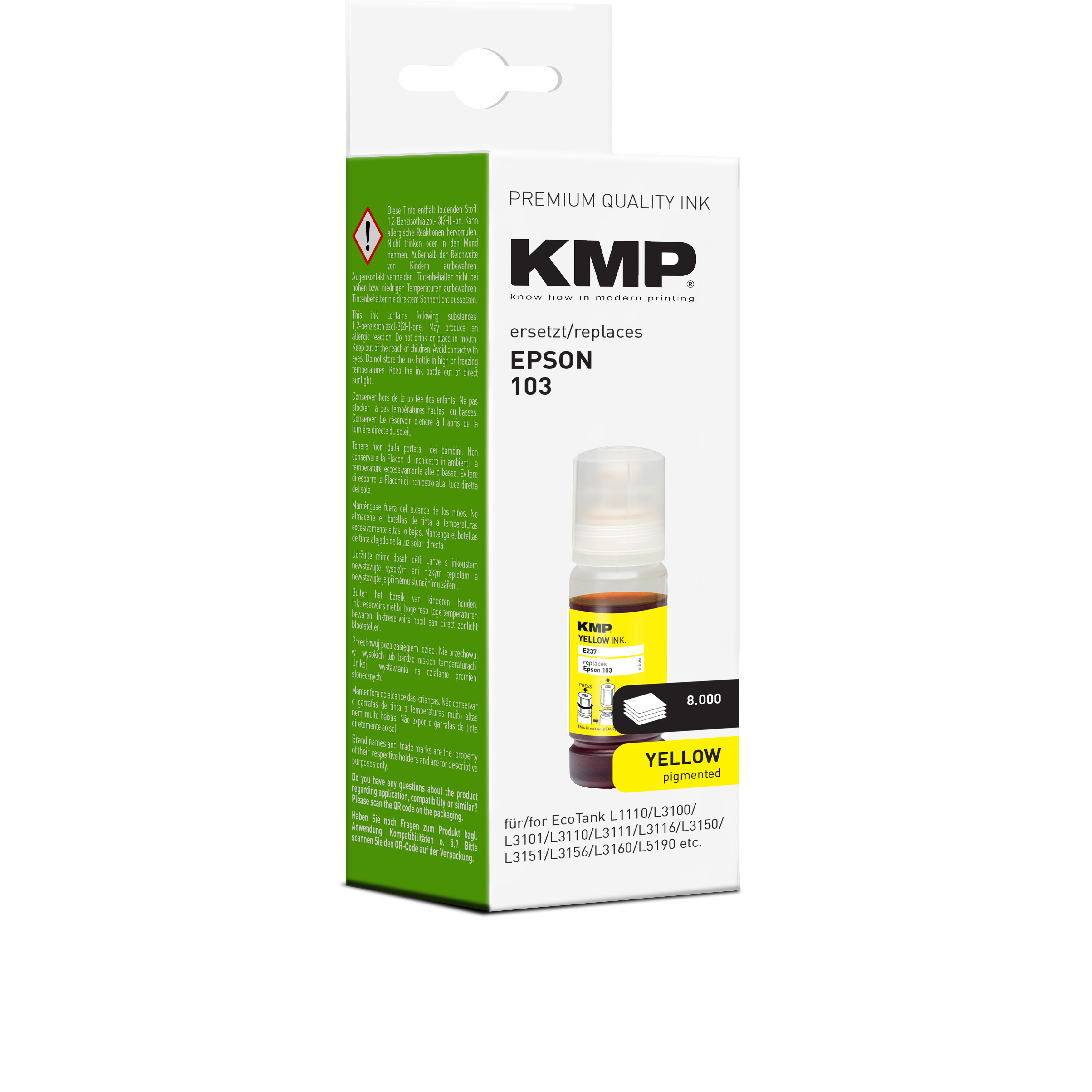 KMP E237 kompatibilní inkoustová kazeta Epson 103 (T103), žlutá