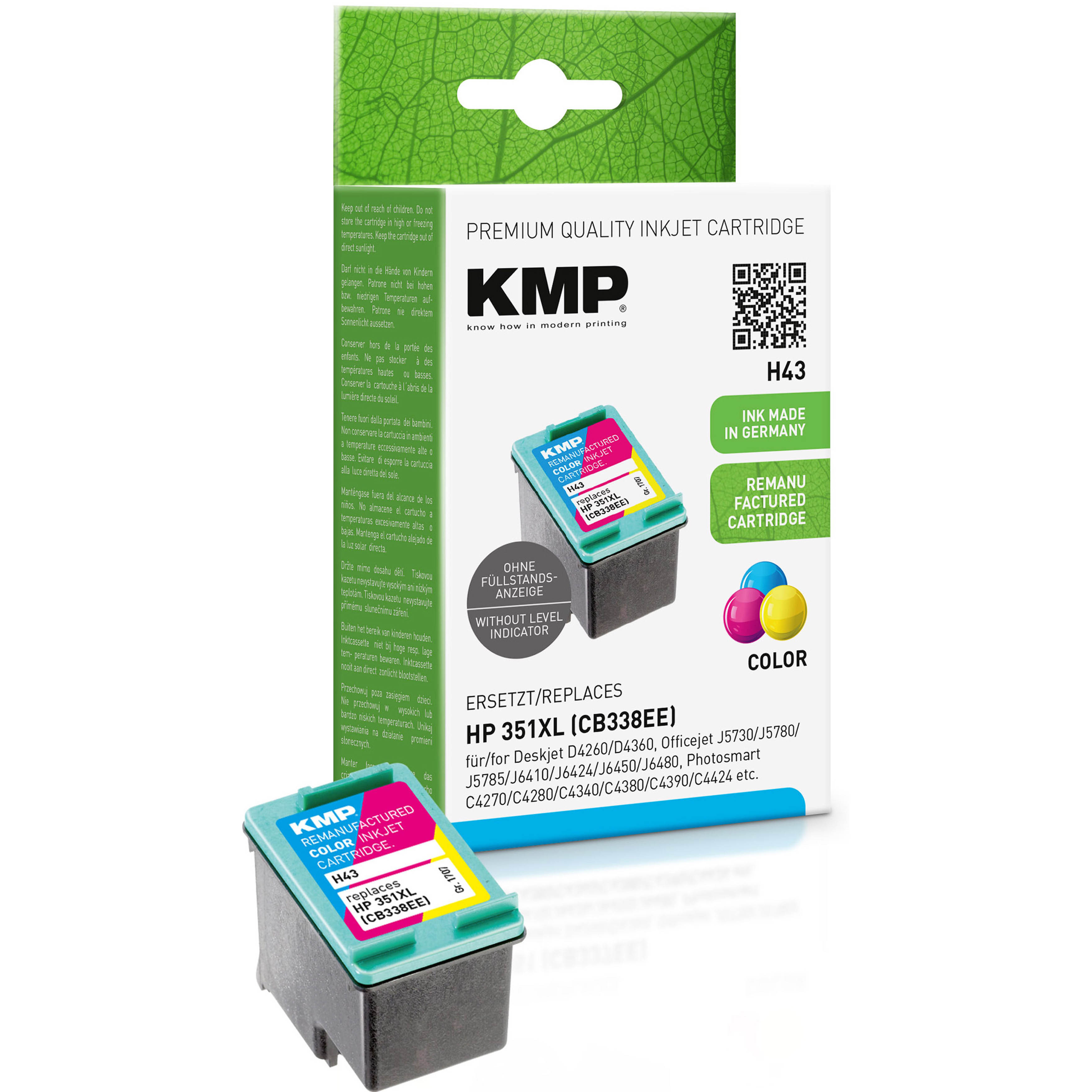 KMP H43 inkoustová kazeta inkoustová kazeta HP 351XL (CB338EE), barevná