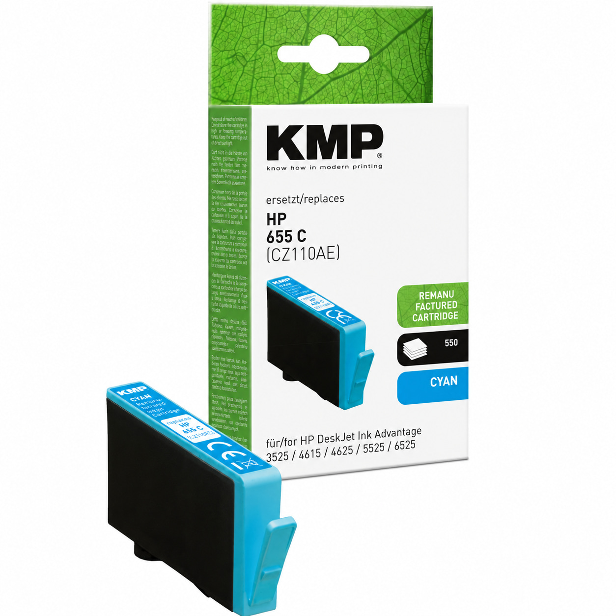 KMP H114 inkoustová kazeta inkoustová kazeta HP 655 C (CZ110AE), azurová