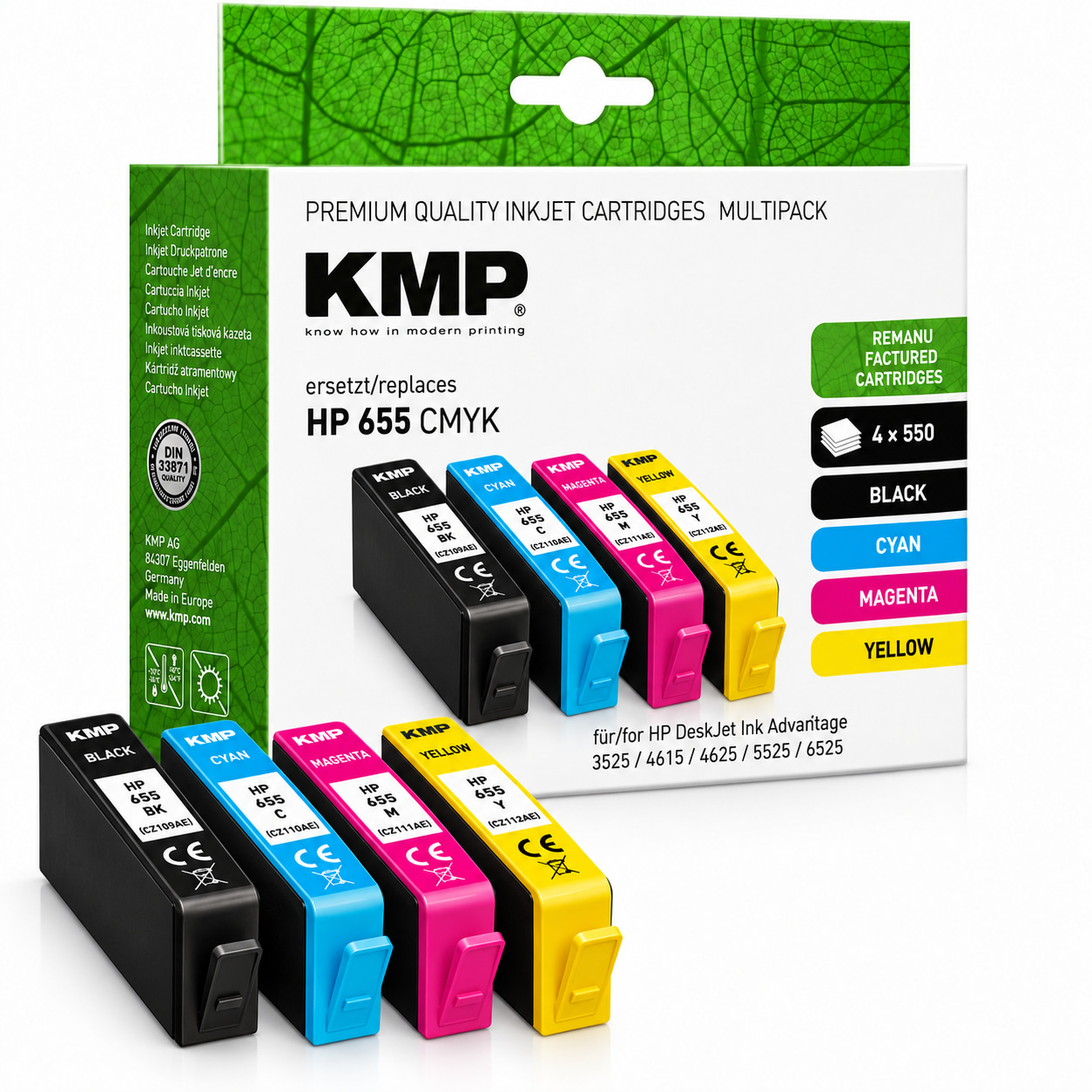 KMP H113V kompatibilní sada inkoustových náplní HP 655 (CZ109AE,CZ110AE,CZ111AE,CZ112AE), CMYK