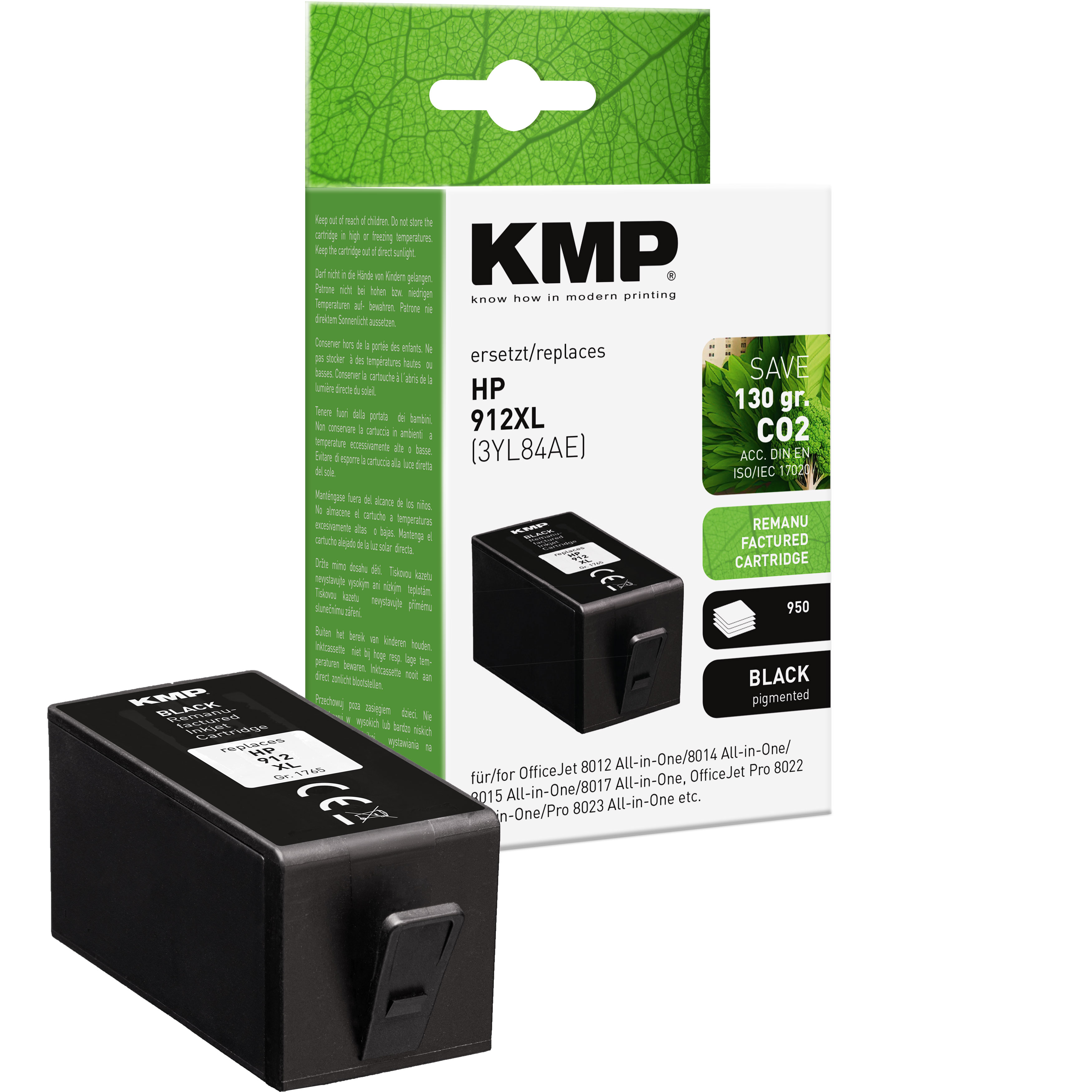 KMP H188XL renovovaná inkoustová kazeta HP 912XL (3YL84AE), černá