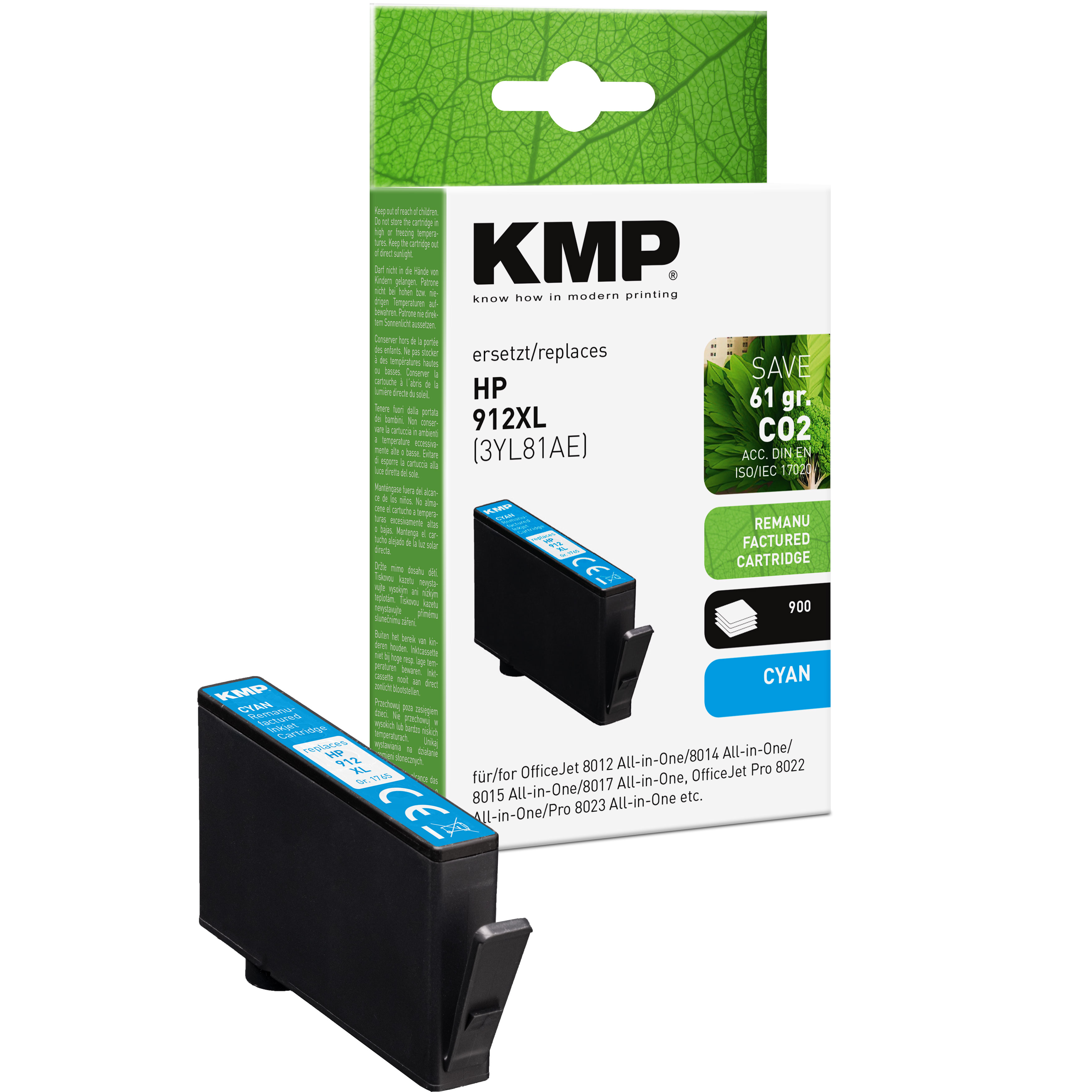 KMP H189XL renovovaná inkoustová kazeta HP 912XL (3YL81AE), azurová