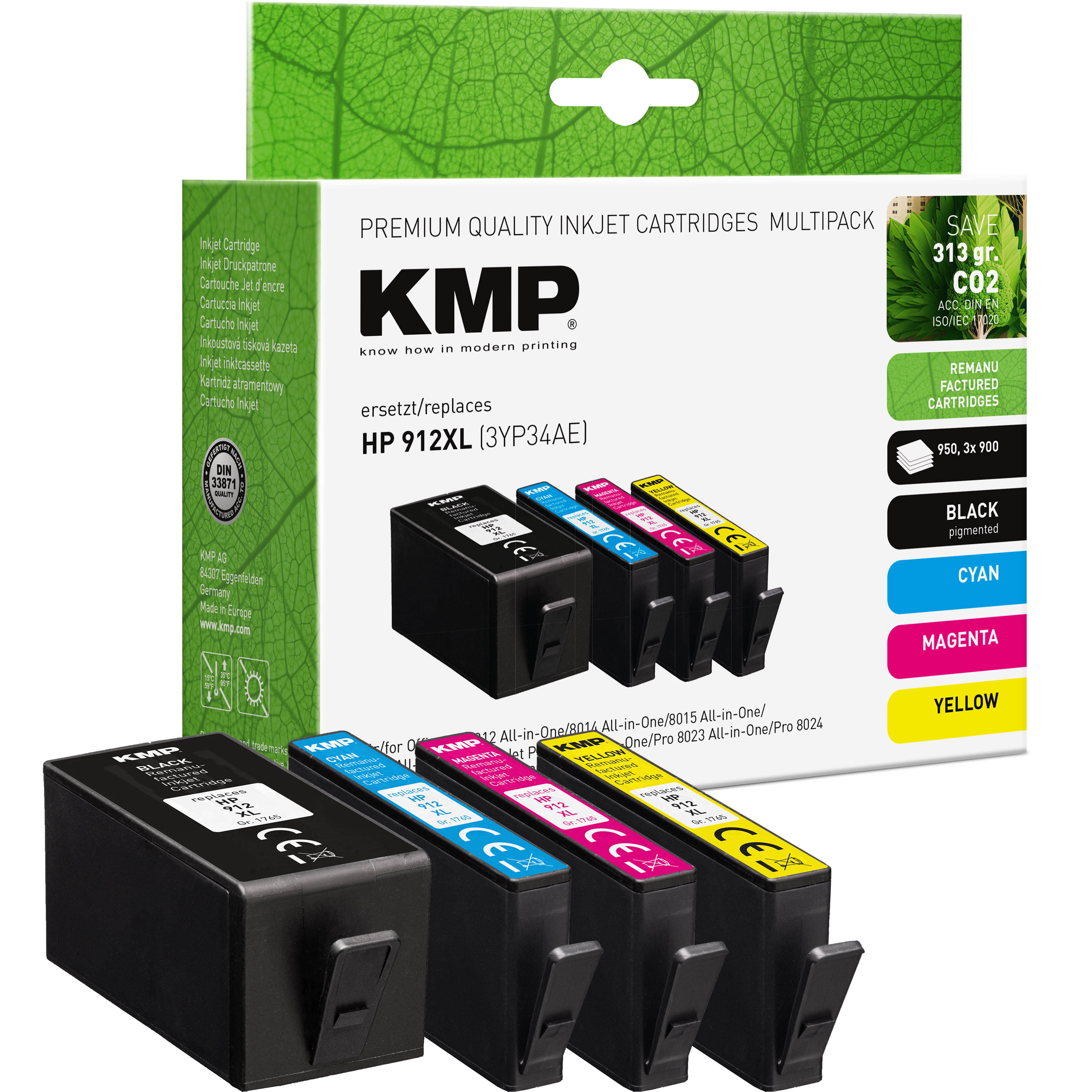 KMP H188XLV renovovaná sada inkoustových náplní HP 912XL (3YP34AE), CMYK