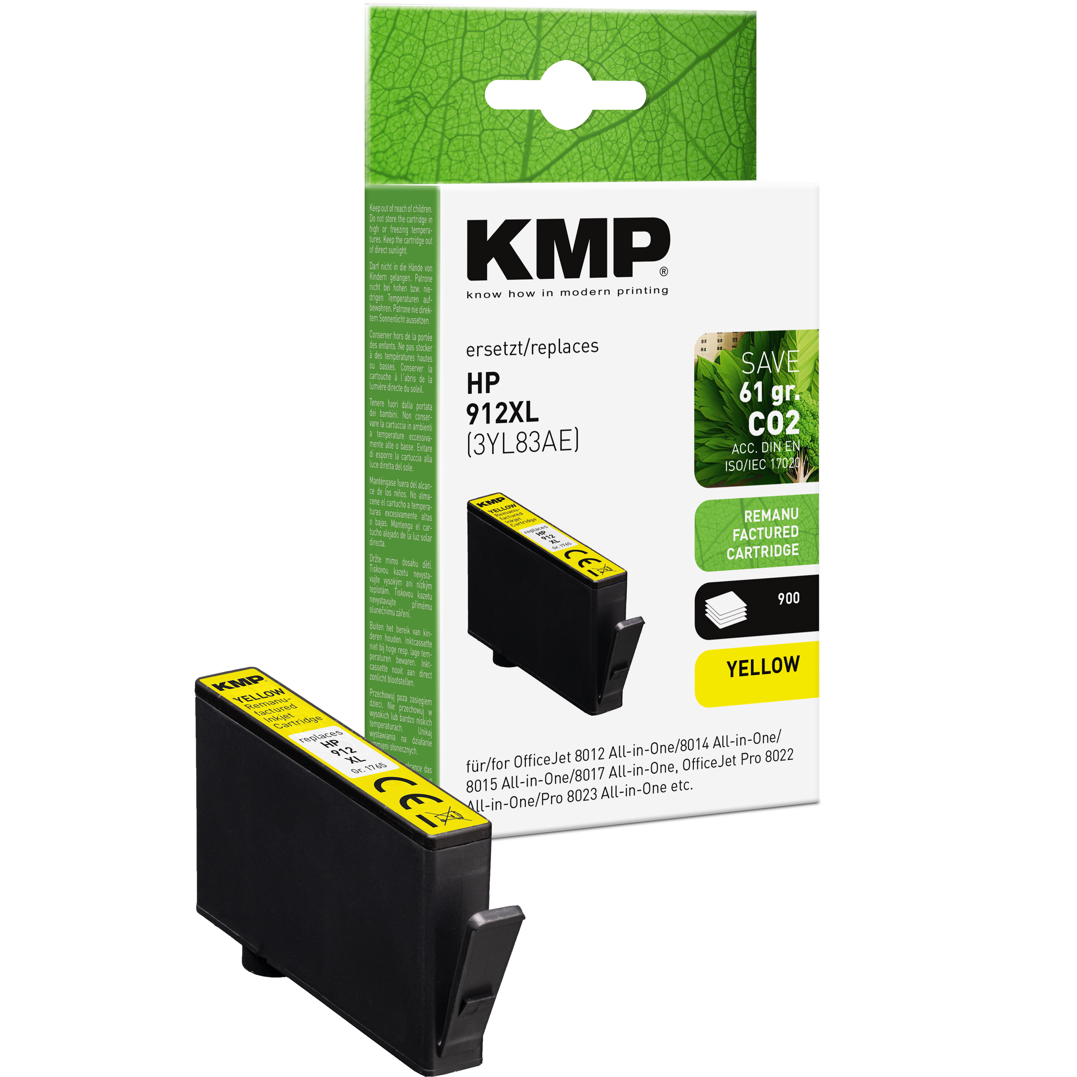 KMP H191XL renovovaná inkoustová kazeta HP 912XL (3YL83AE), žlutá