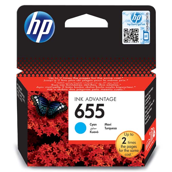 Originální inkoustová kazeta HP 655 C (CZ110AE), azurová